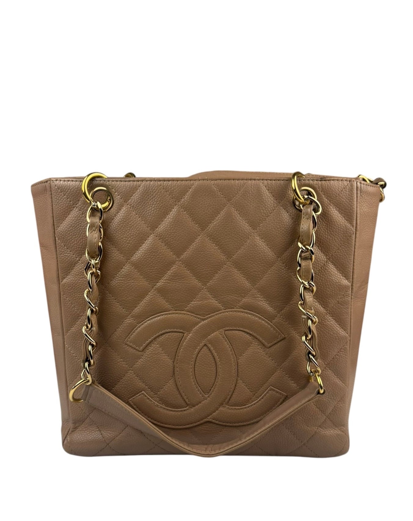 Chanel Beige Quilted Caviar Petite Shopping Tote 2004