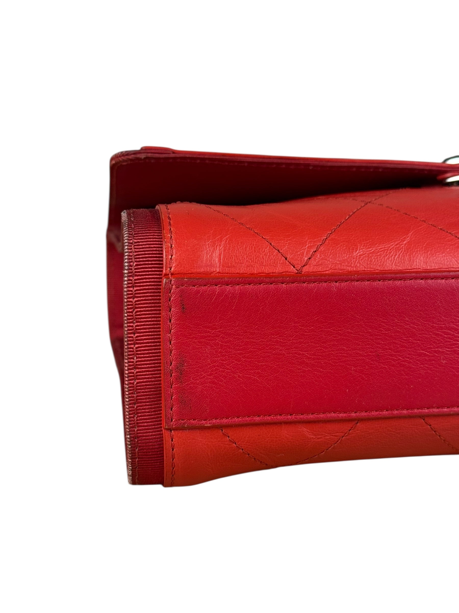 Chanel Red CC Quilted Crumpled Calfskin Flap Bag 2018