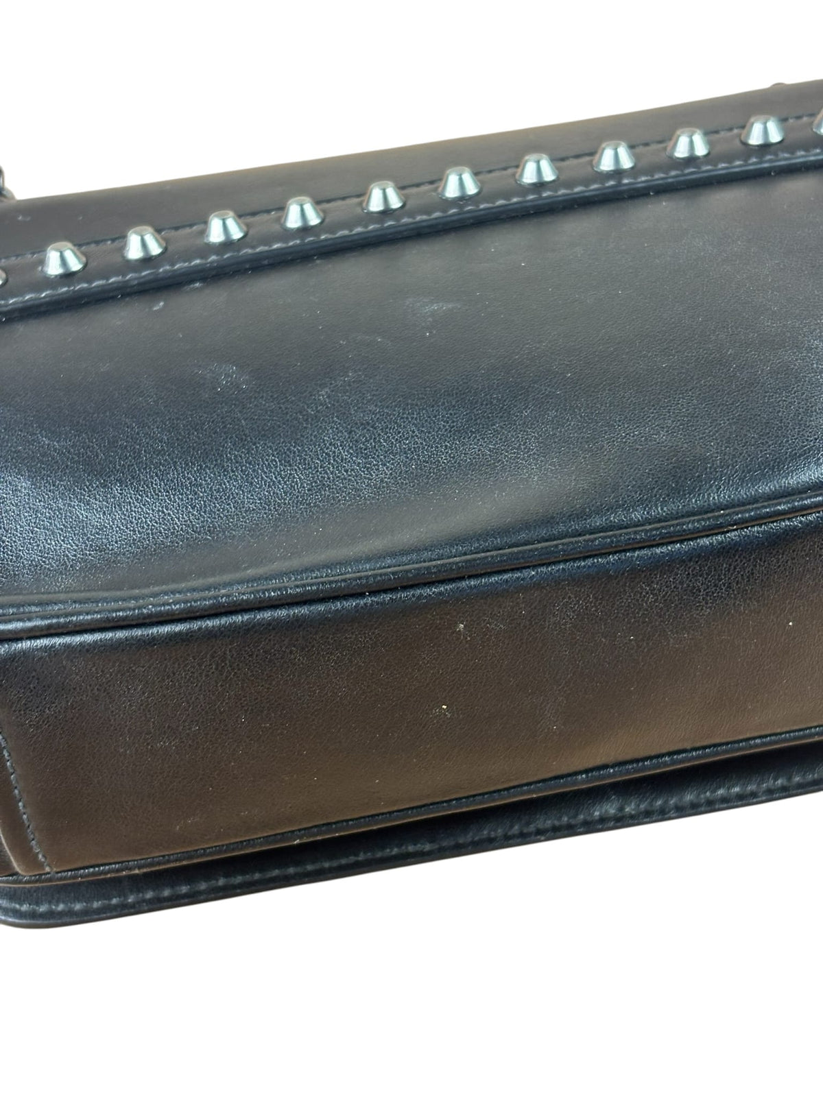 Prada Black Calfskin Studded Glace Flap Bag