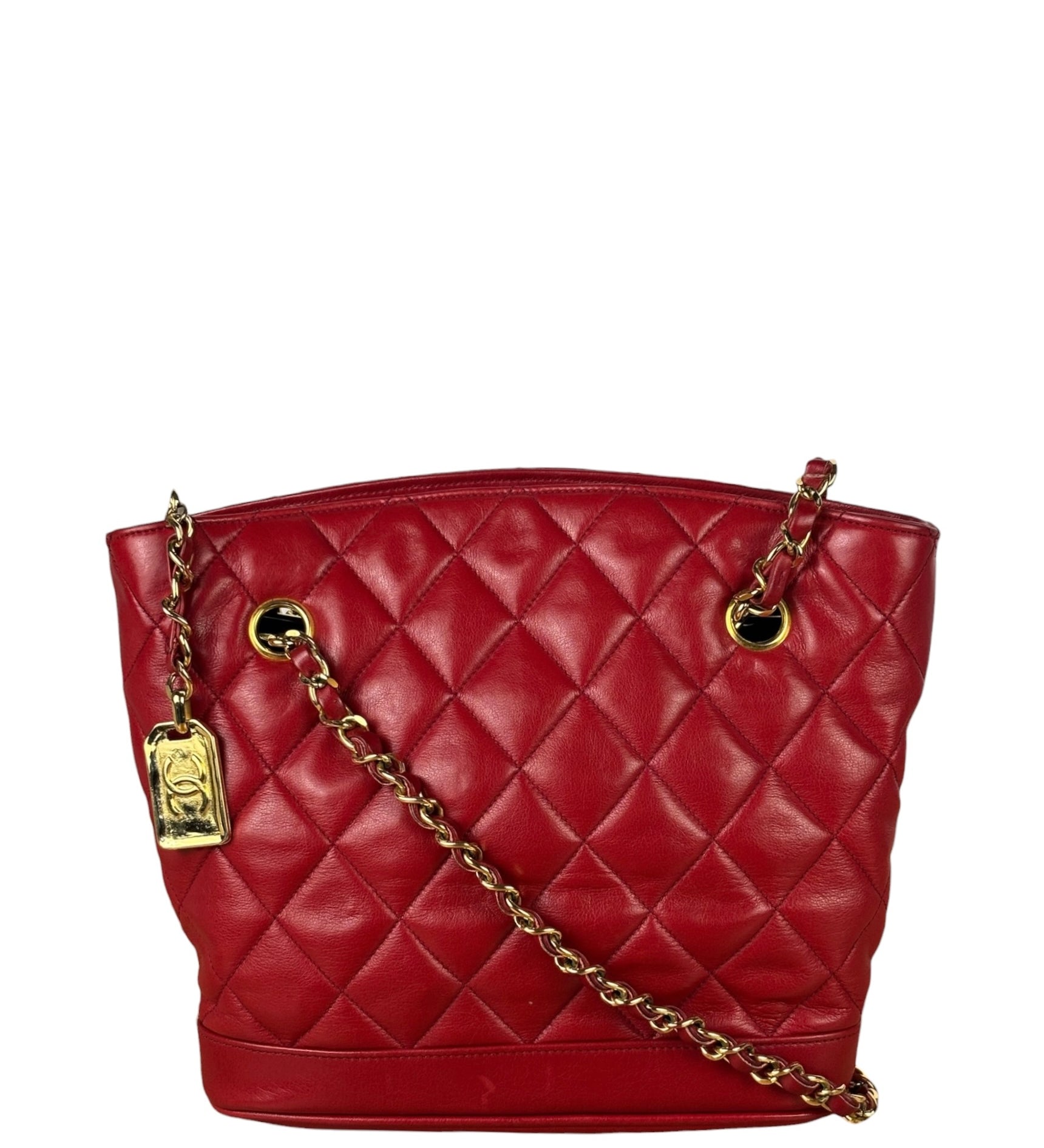Chanel Vintage Red Quilted Lambskin Shoulder Bag 1989