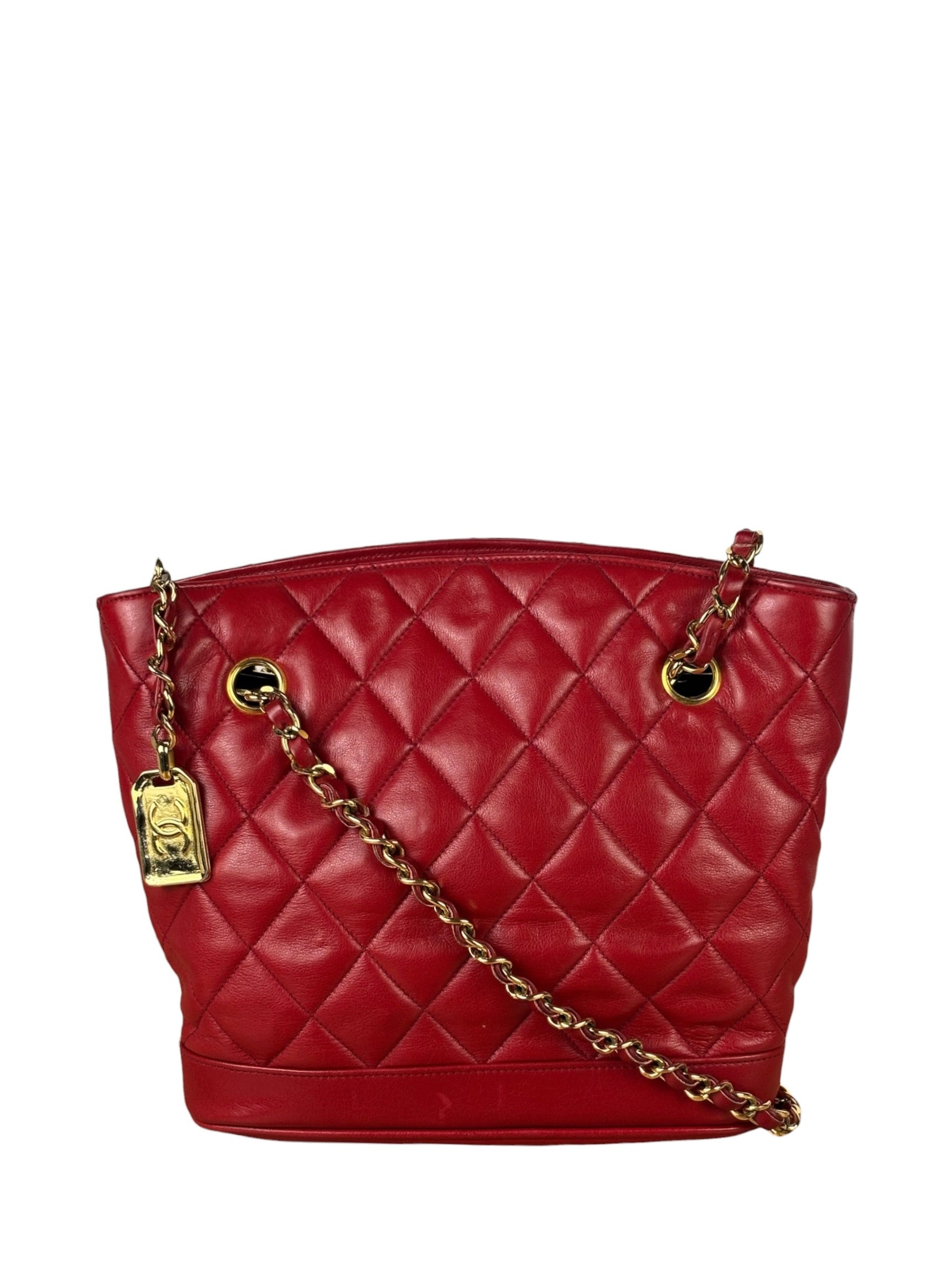 Chanel Vintage Red Quilted Lambskin Shoulder Bag 1989