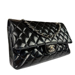 Chanel Black Patent Quilted Leather Double Flap Bag