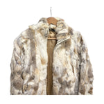 Diva Brown/White Zip-Up Rabbit Fur Jacket