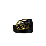 Gucci Gold GG Black Leather Belt