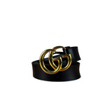 Gucci Gold GG Black Leather Belt