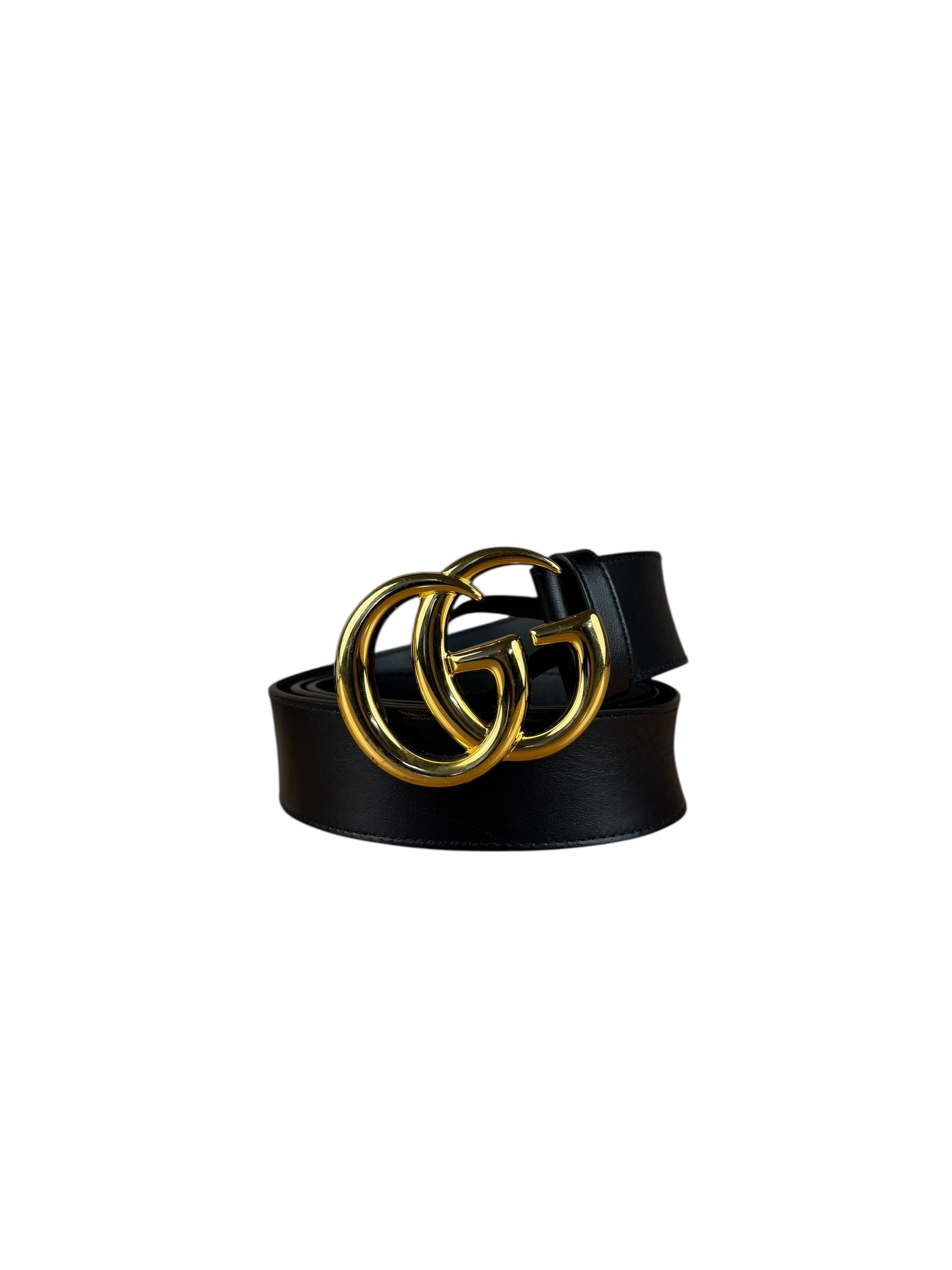 Gucci Gold GG Black Leather Belt