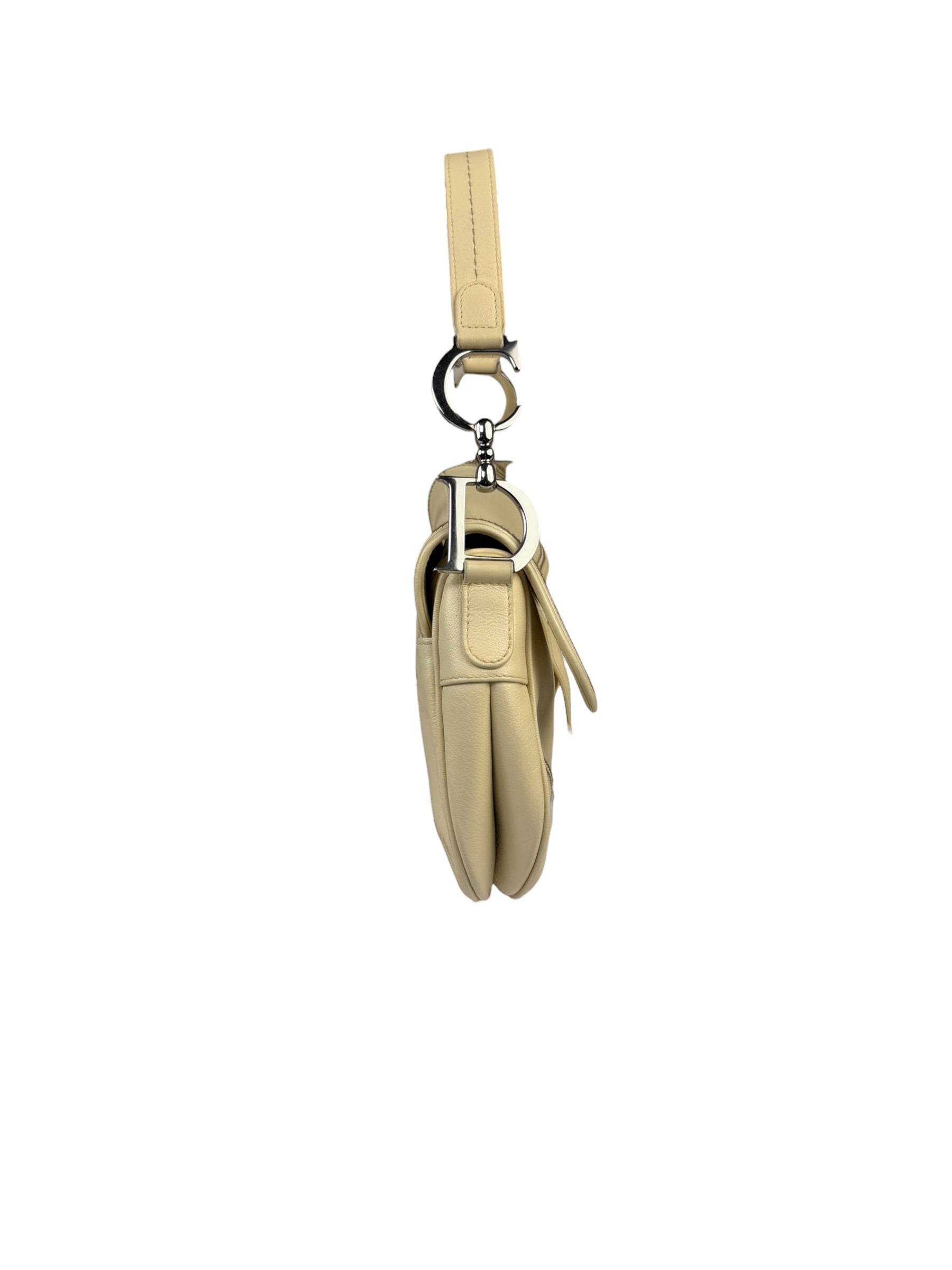 Christian Dior Cream Leather Saddle Shoulder Bag