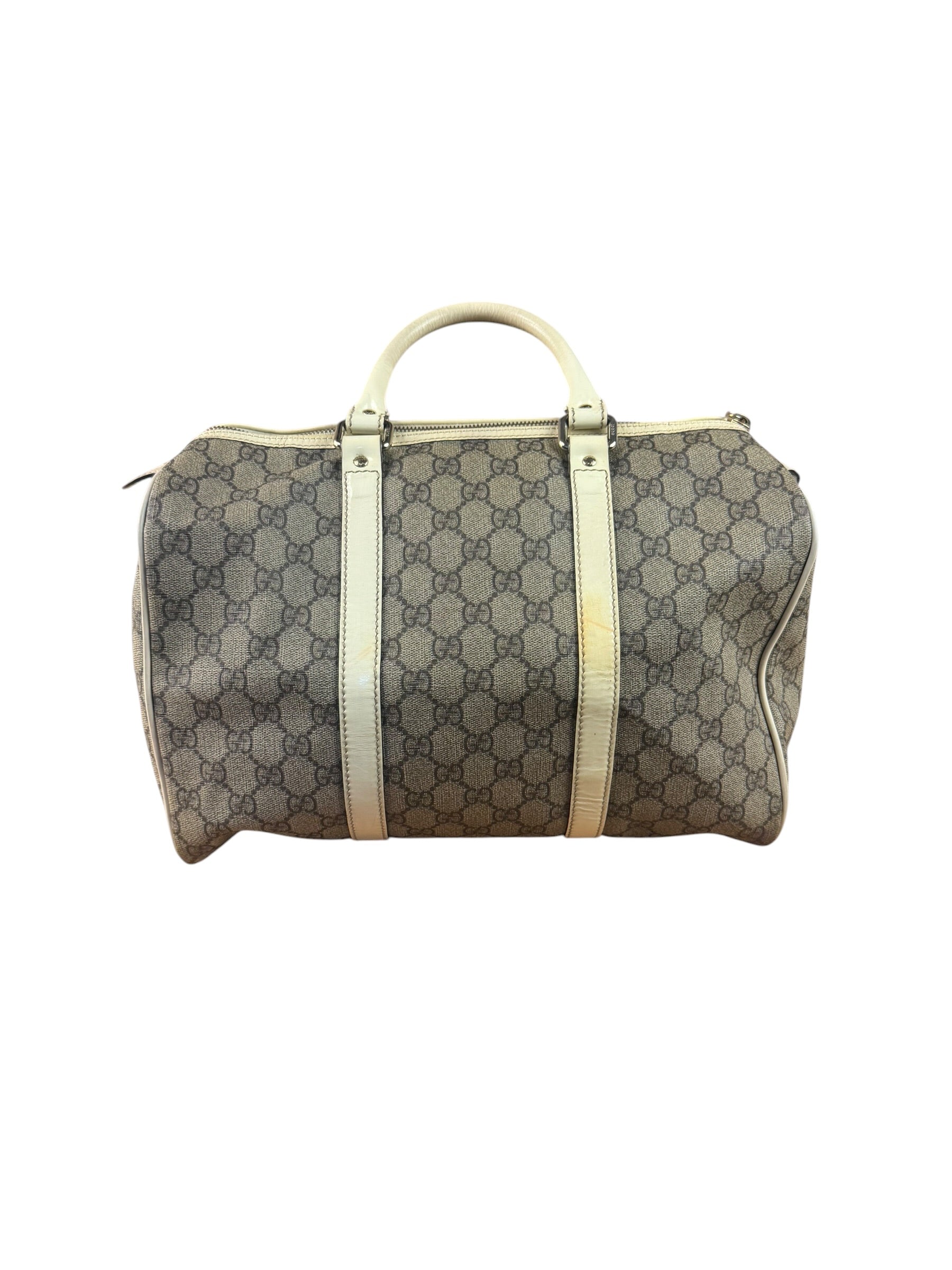 Gucci Bicolor Leather Trim GG Supreme Joy Boston Handbag
