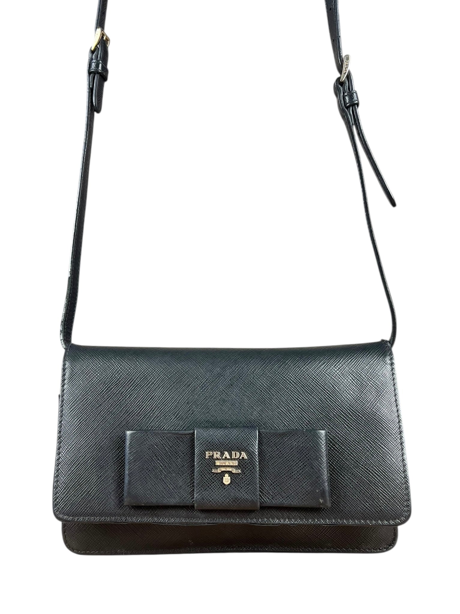 Prada Saffiano Lux Bow Crossbody Wallet