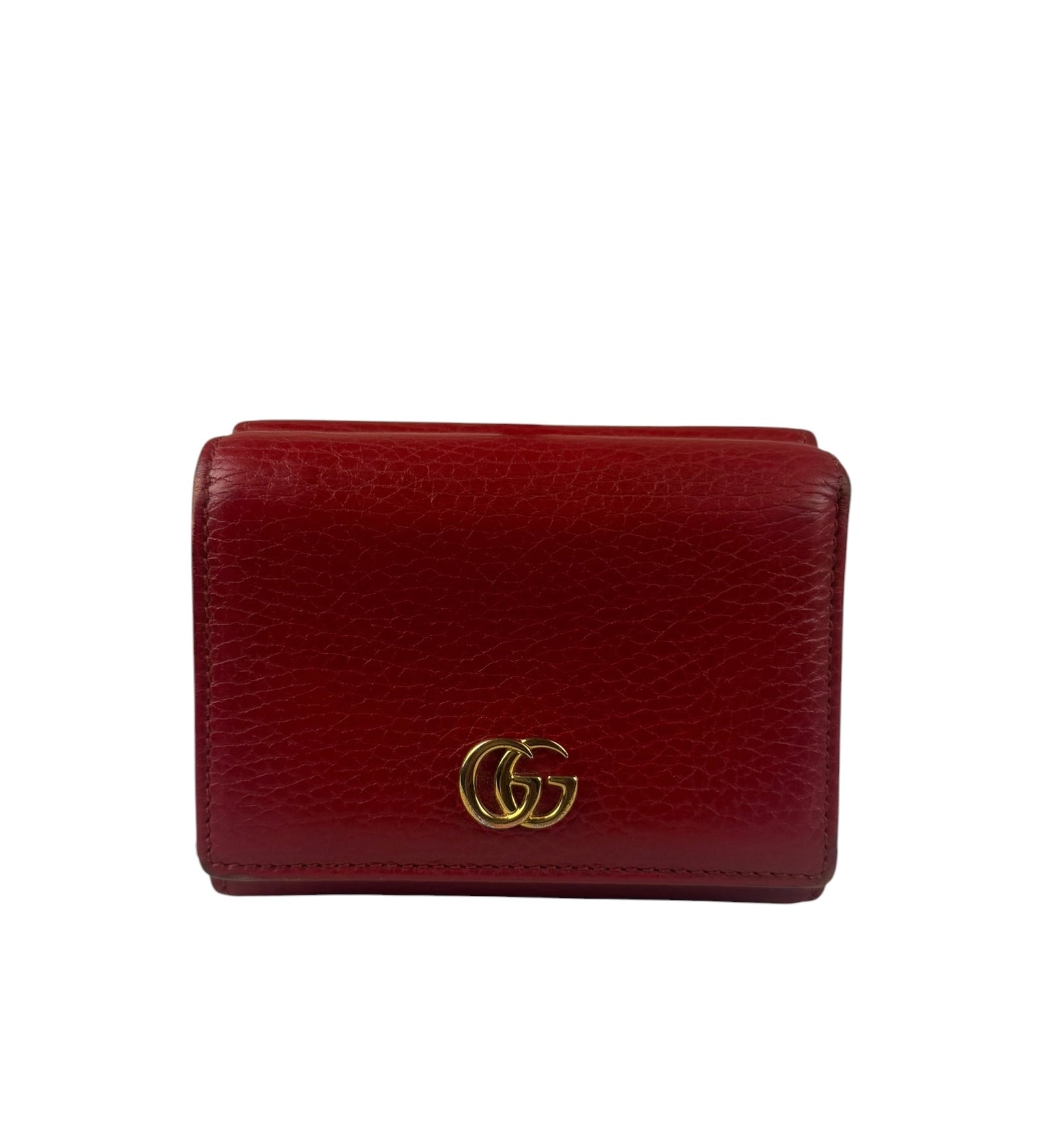 Gucci Red Leather Tri-Fold Marmont Compact Wallet
