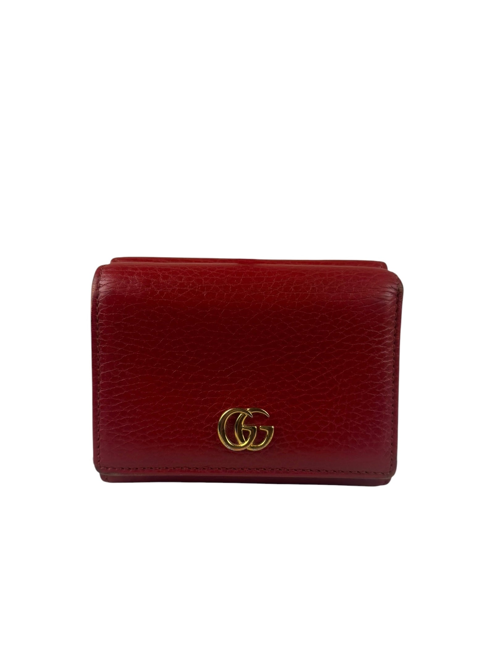 Gucci Red Leather Tri-Fold Marmont Compact Wallet
