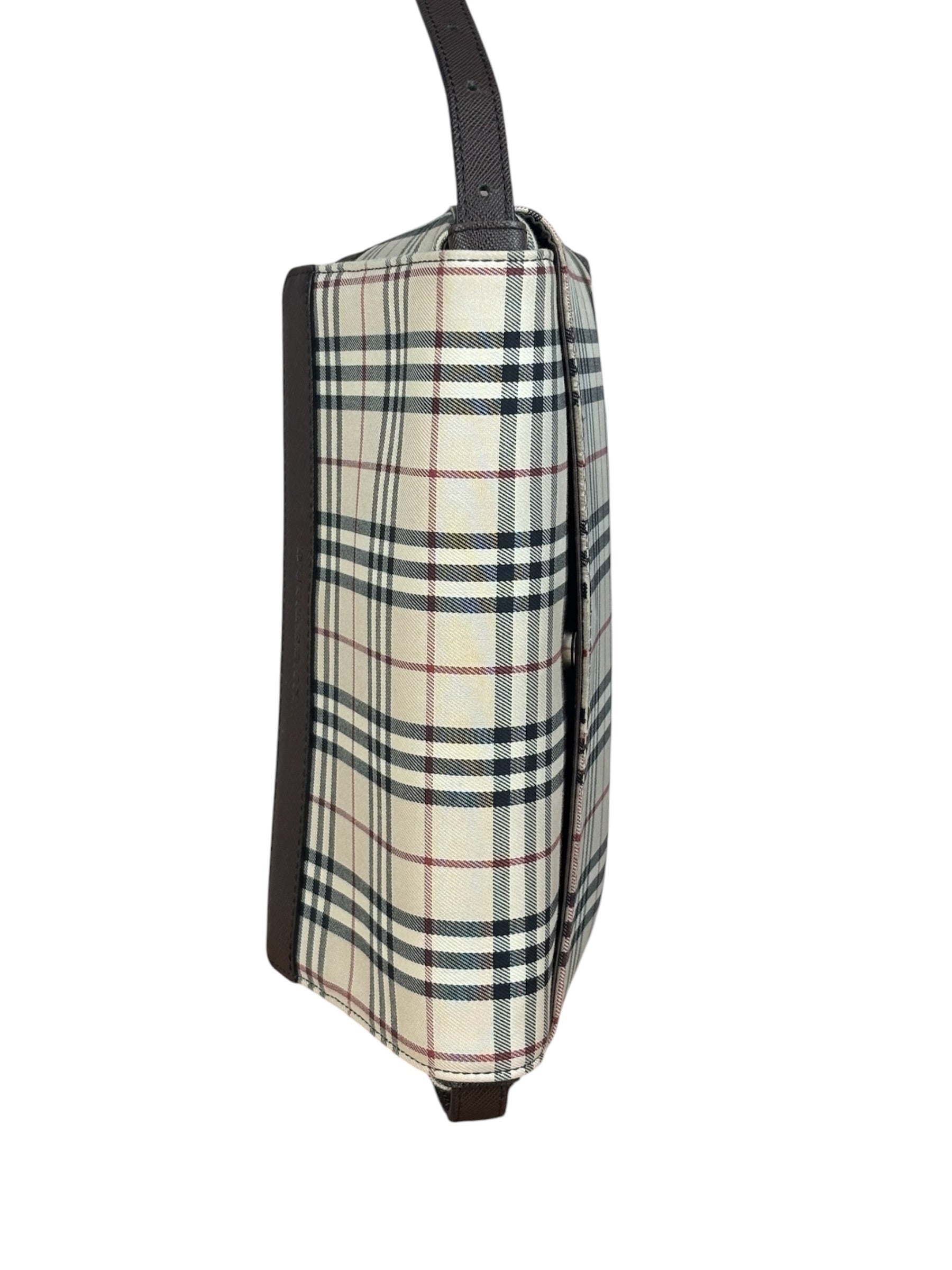 Burberry Vintage Leather Trim House Check Crossbody Flap Bag