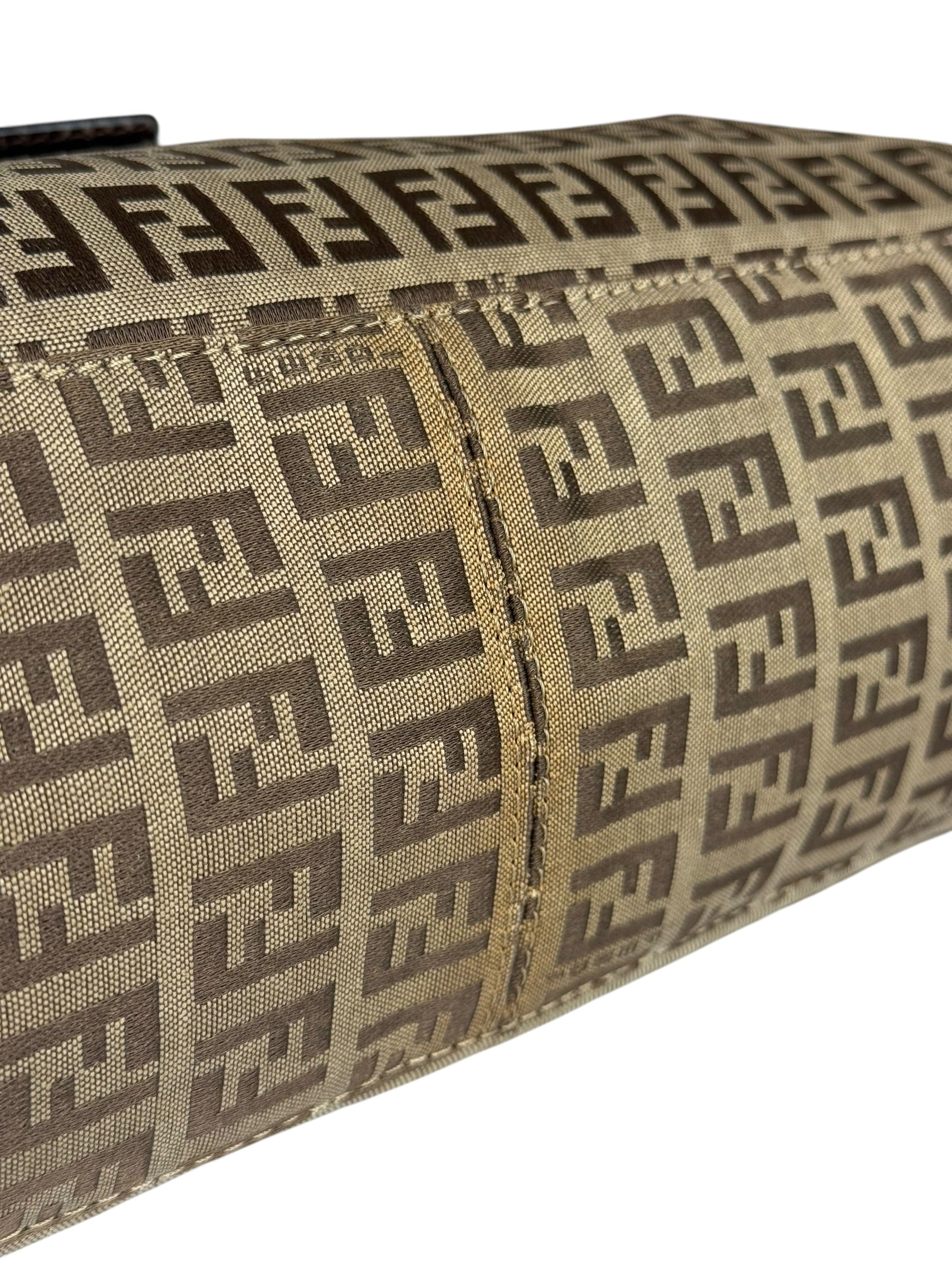Fendi Brown Leather Trim Zucca Mamma Baguette