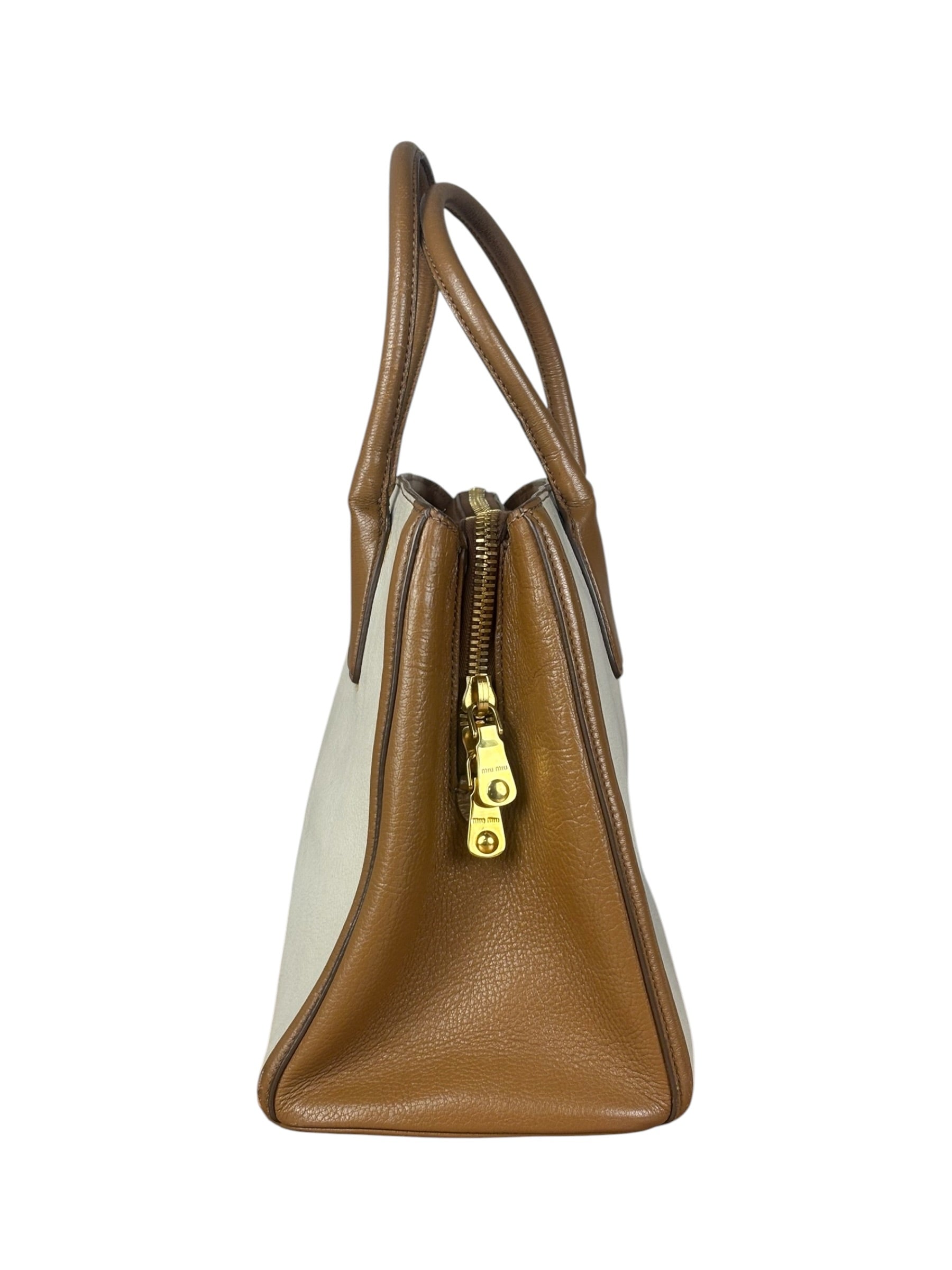 Miu Miu Beige/Brown Bicolor Leather Madras Handbag
