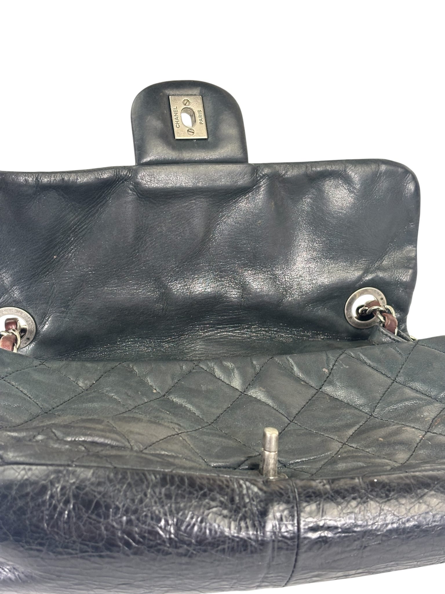 Chanel Black/Grey Quilted Calfskin Matelassè Iridescent Flap Bag 2009