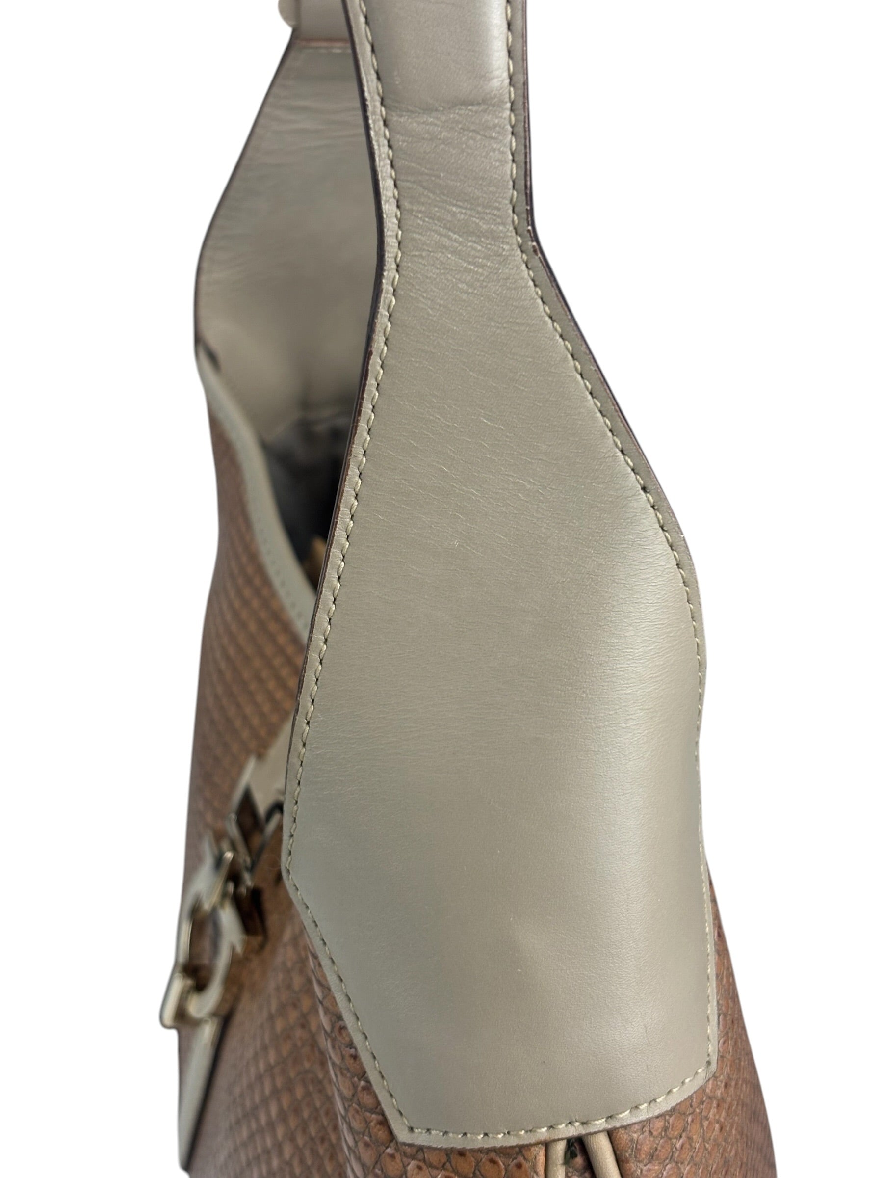 Salvatore Ferragamo Brown Lizard-Embossed Hobo Bag