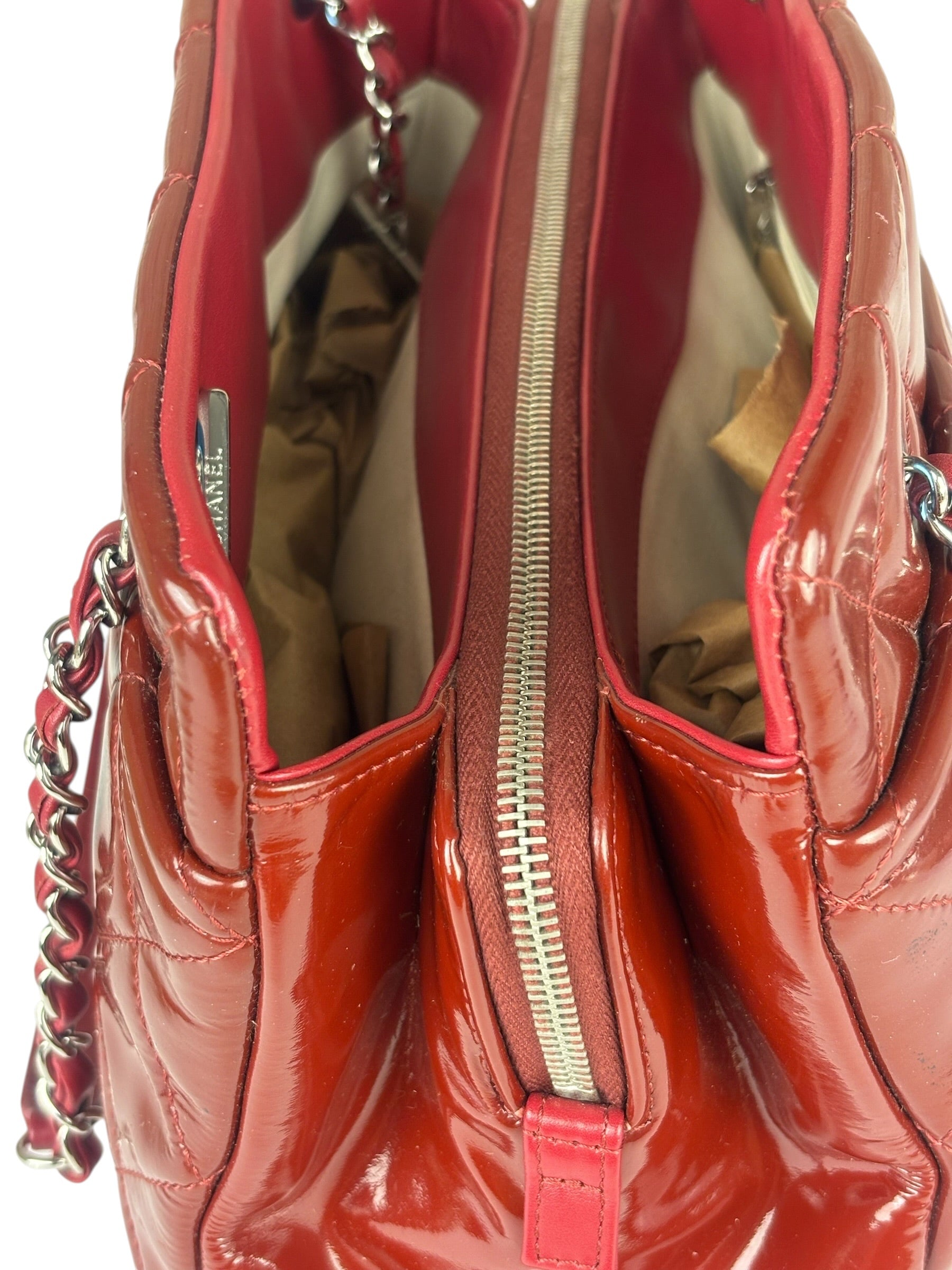 Chanel Red Patent Leather Chain Shoulder Bag 2012