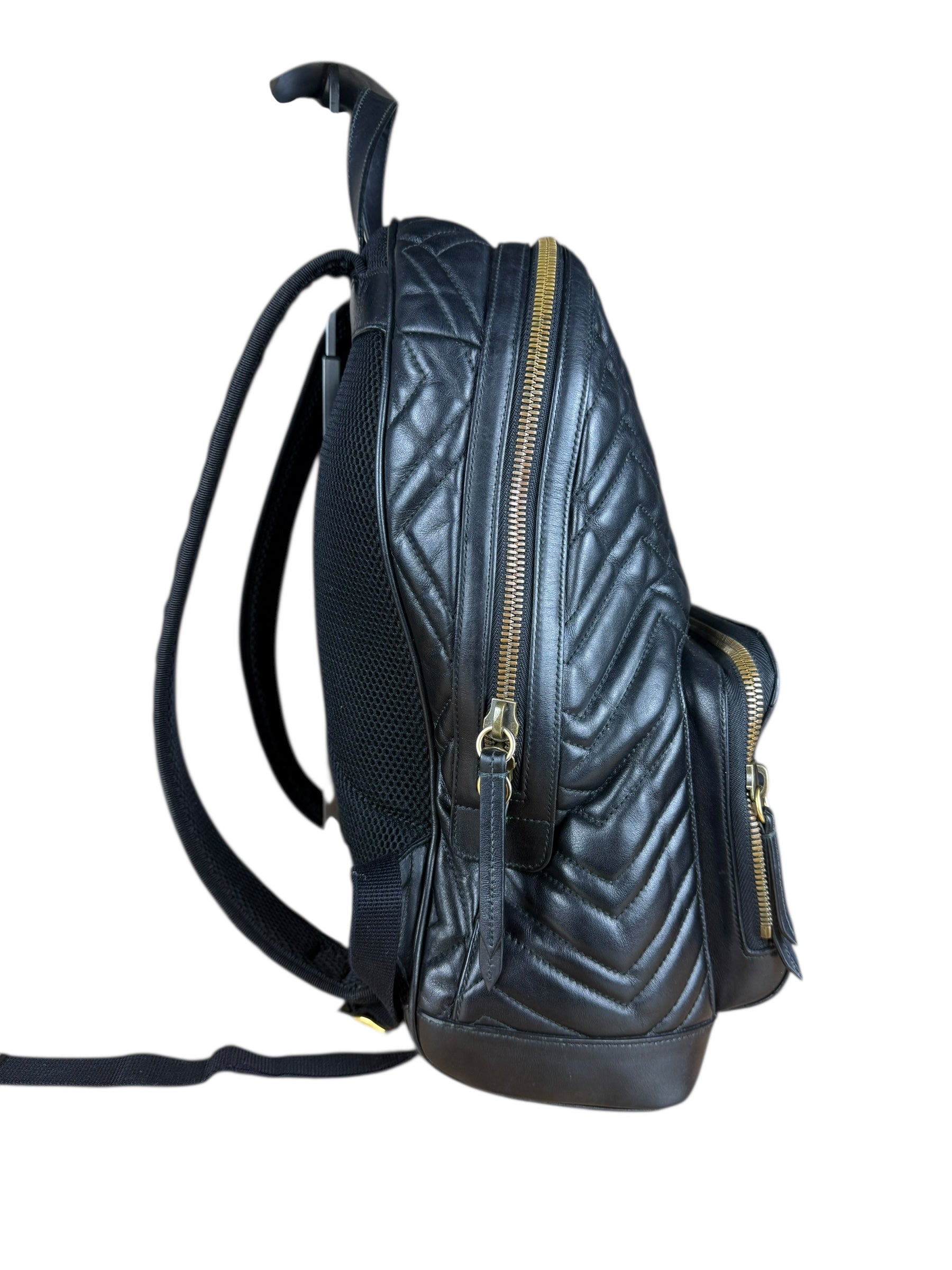Gucci Black Chevron Leather Backpack