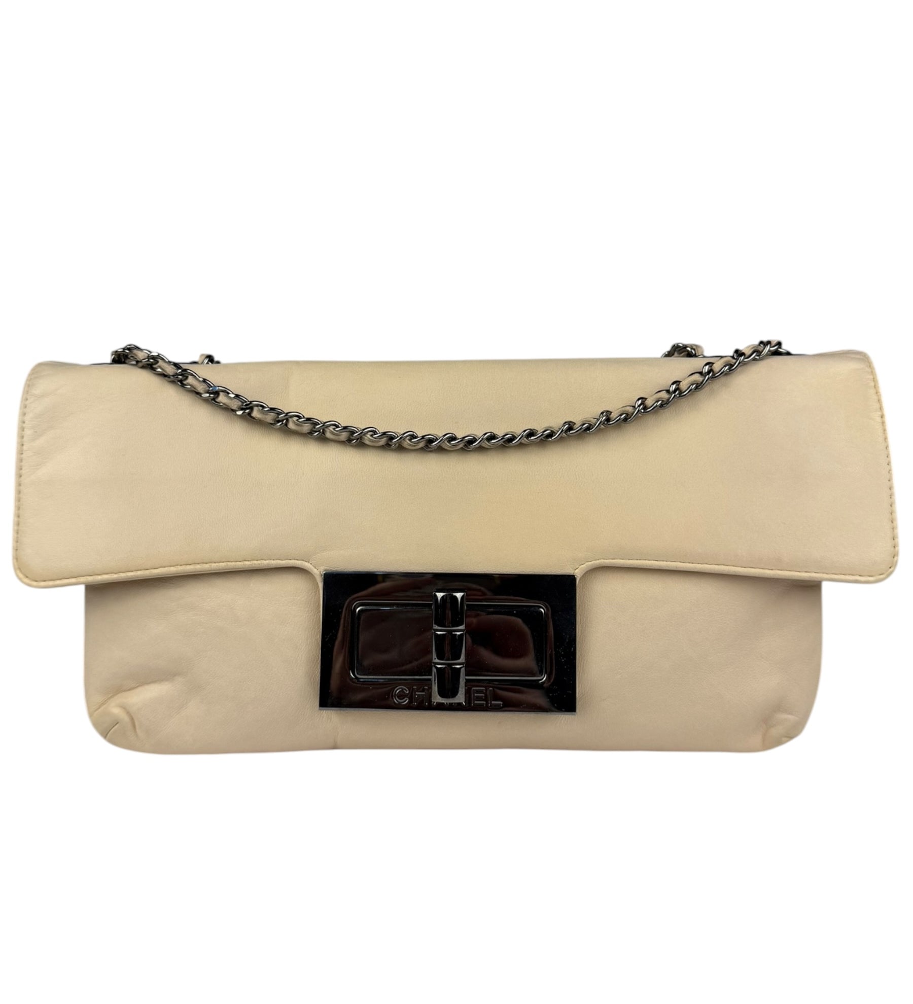 Chanel Light Beige Leather Mademoiselle Lock Bijoux Flap Bag 2003