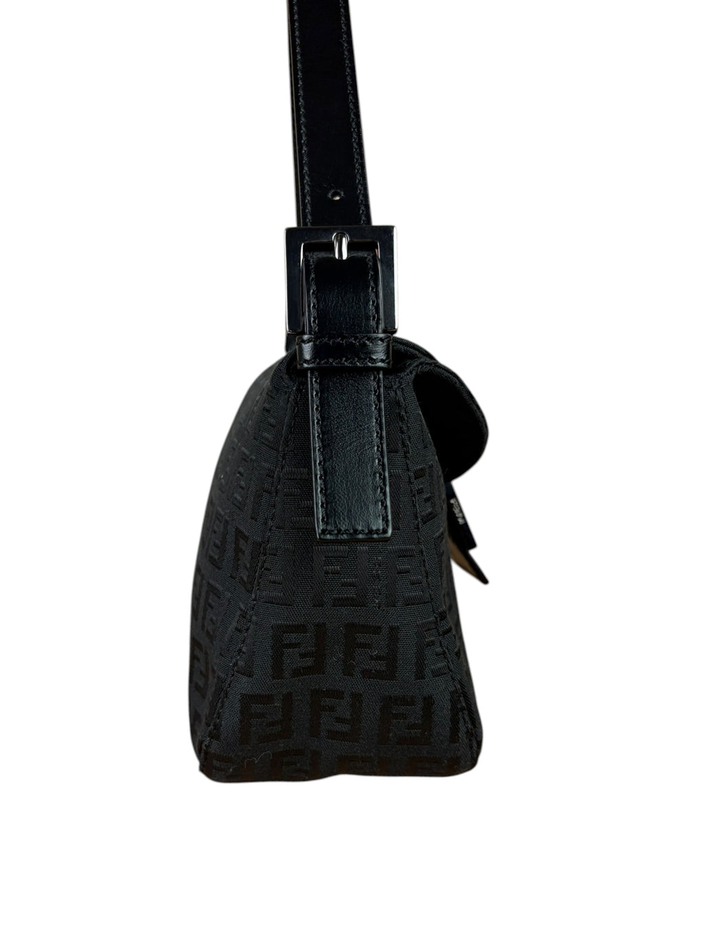 Fendi Black Leather Trim Zucca Baguette