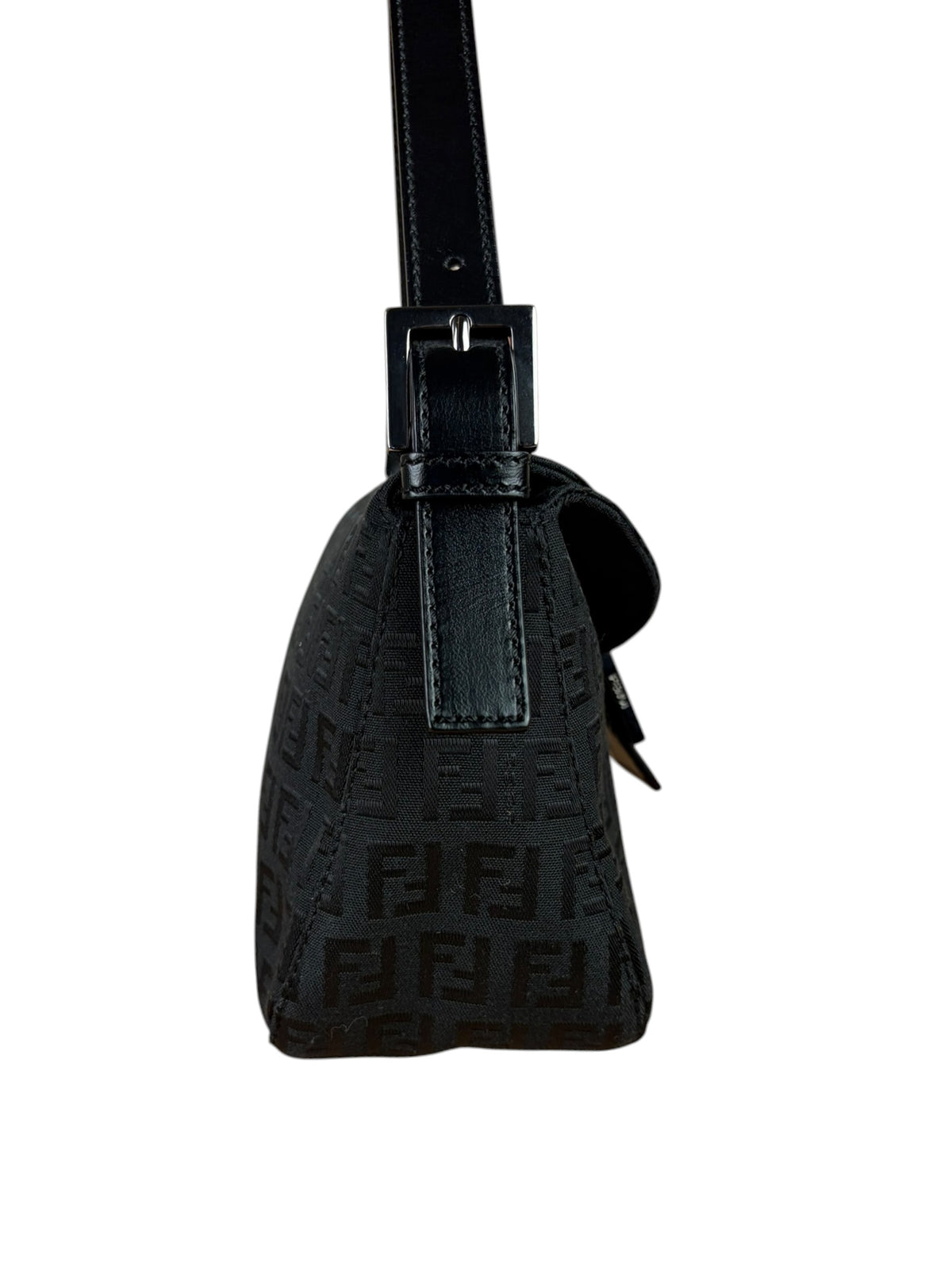 Fendi Black Leather Trim Zucca Baguette