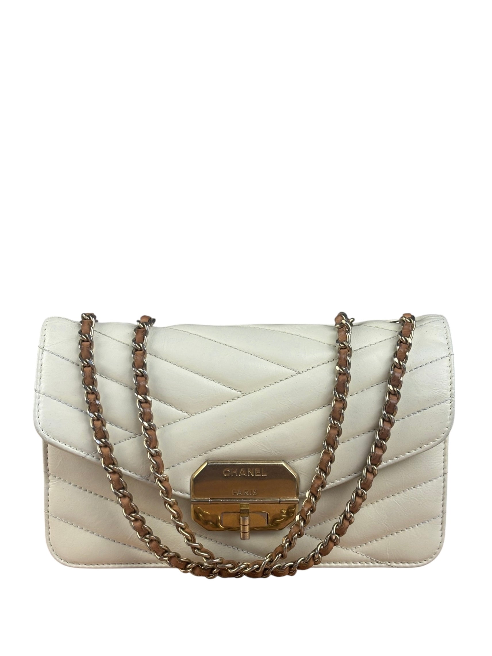 Chanel Beige Gabrielle Chevron Medal Flap 2011
