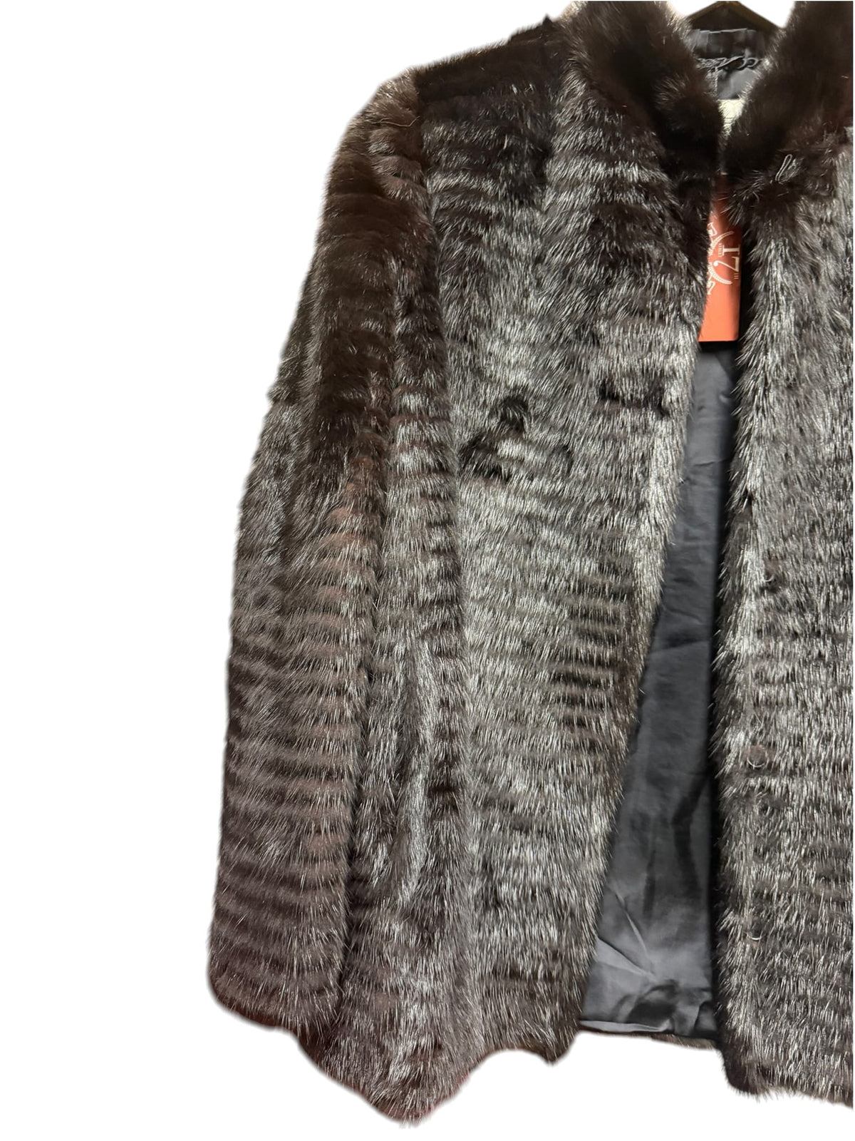 Vintage Lupian Dark Brown Striped Mink Fur Coat