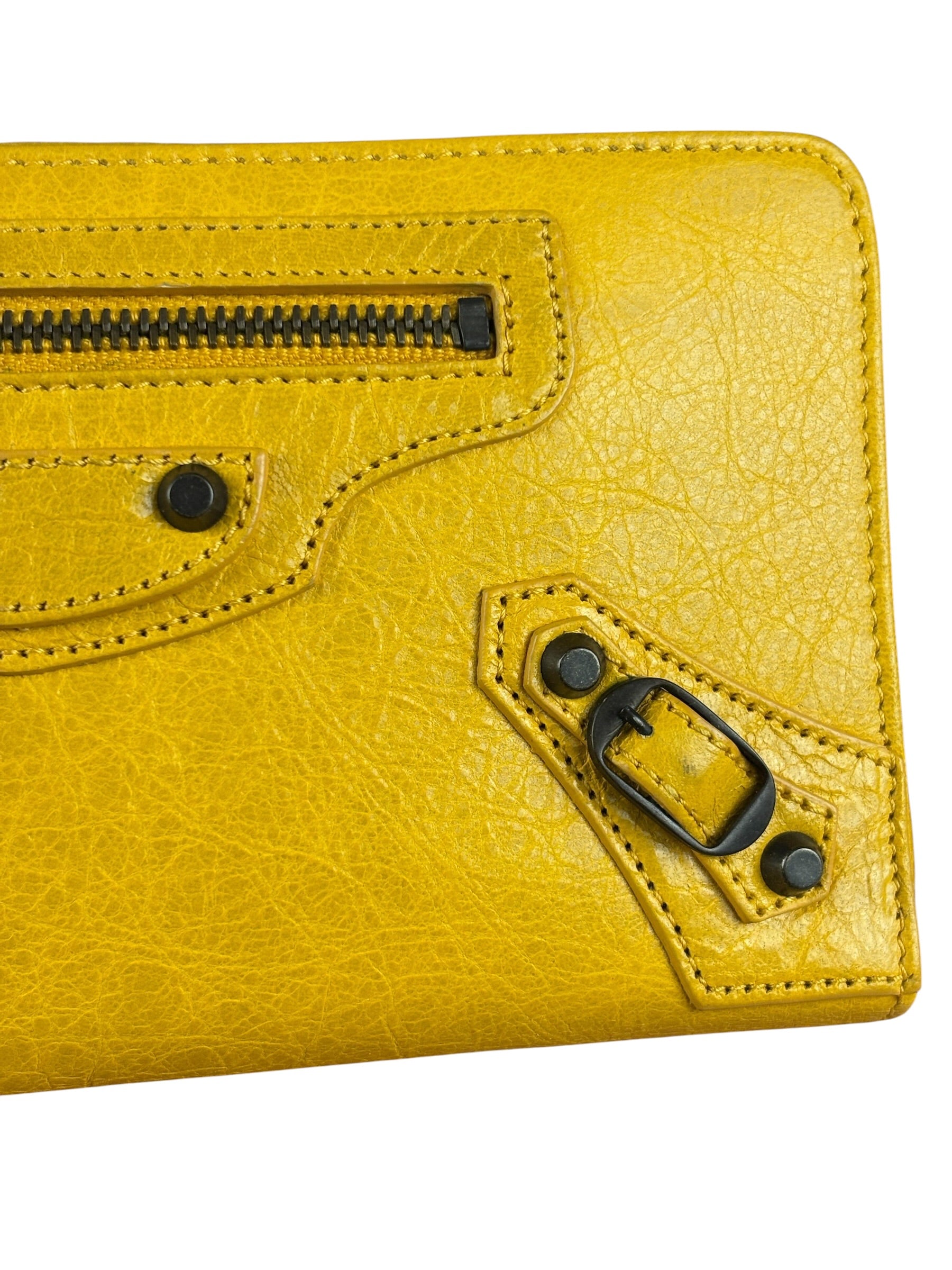 Balenciaga Yellow Leather Moto Zip Wallet