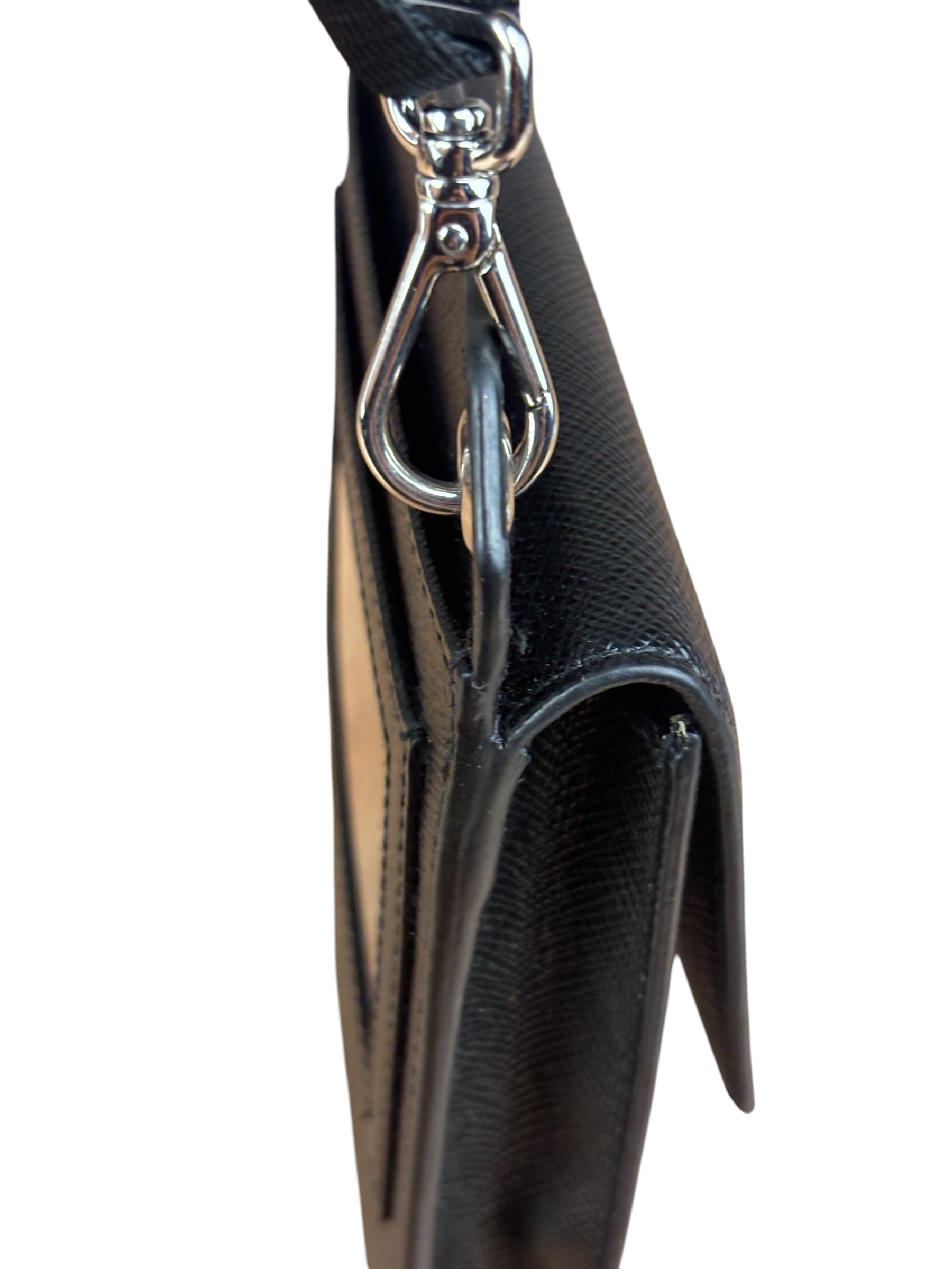 Prada Black Leather Saffiano Phone Holder
