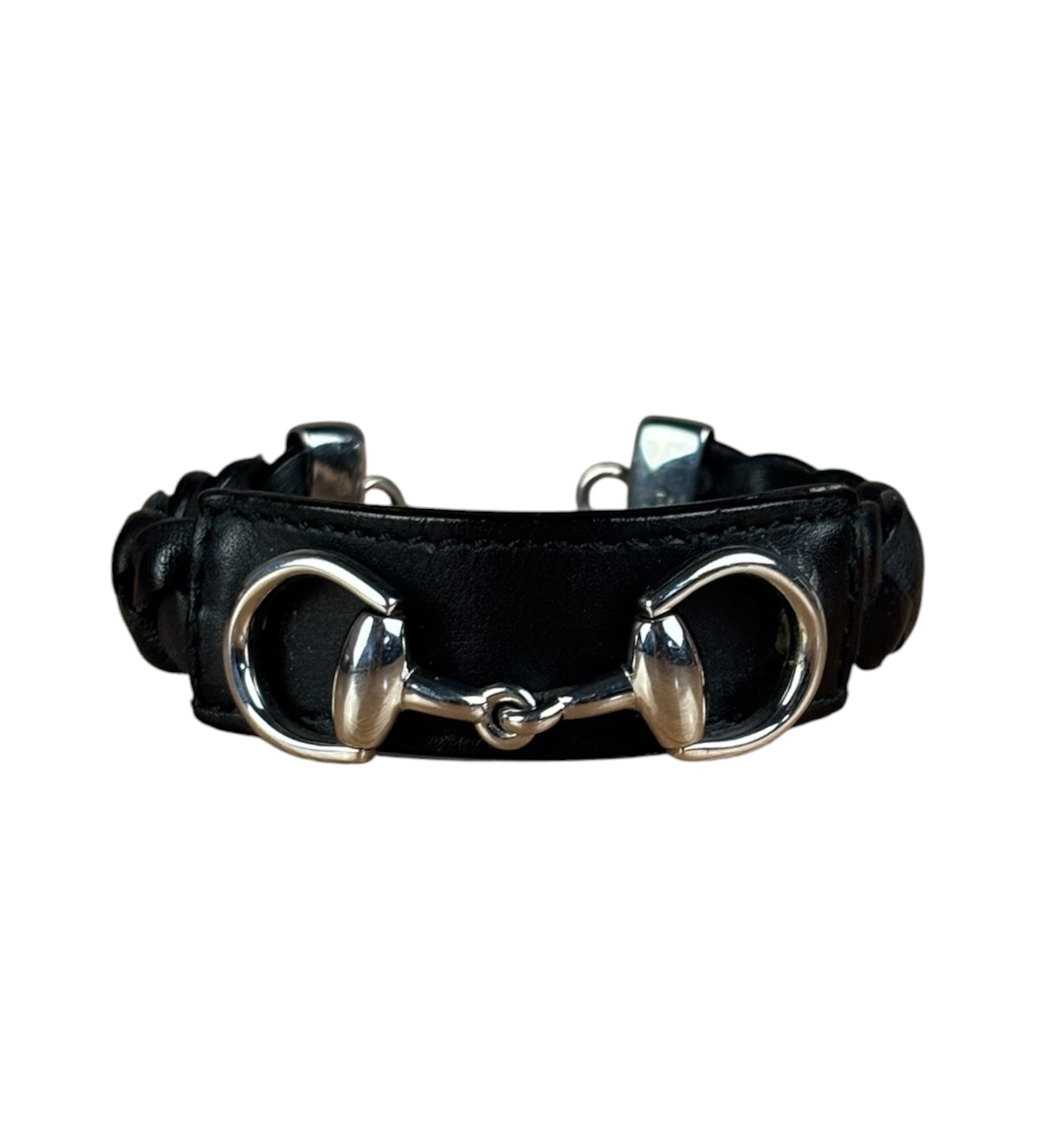 Gucci Black Braided Leather Horsebit Bracelet