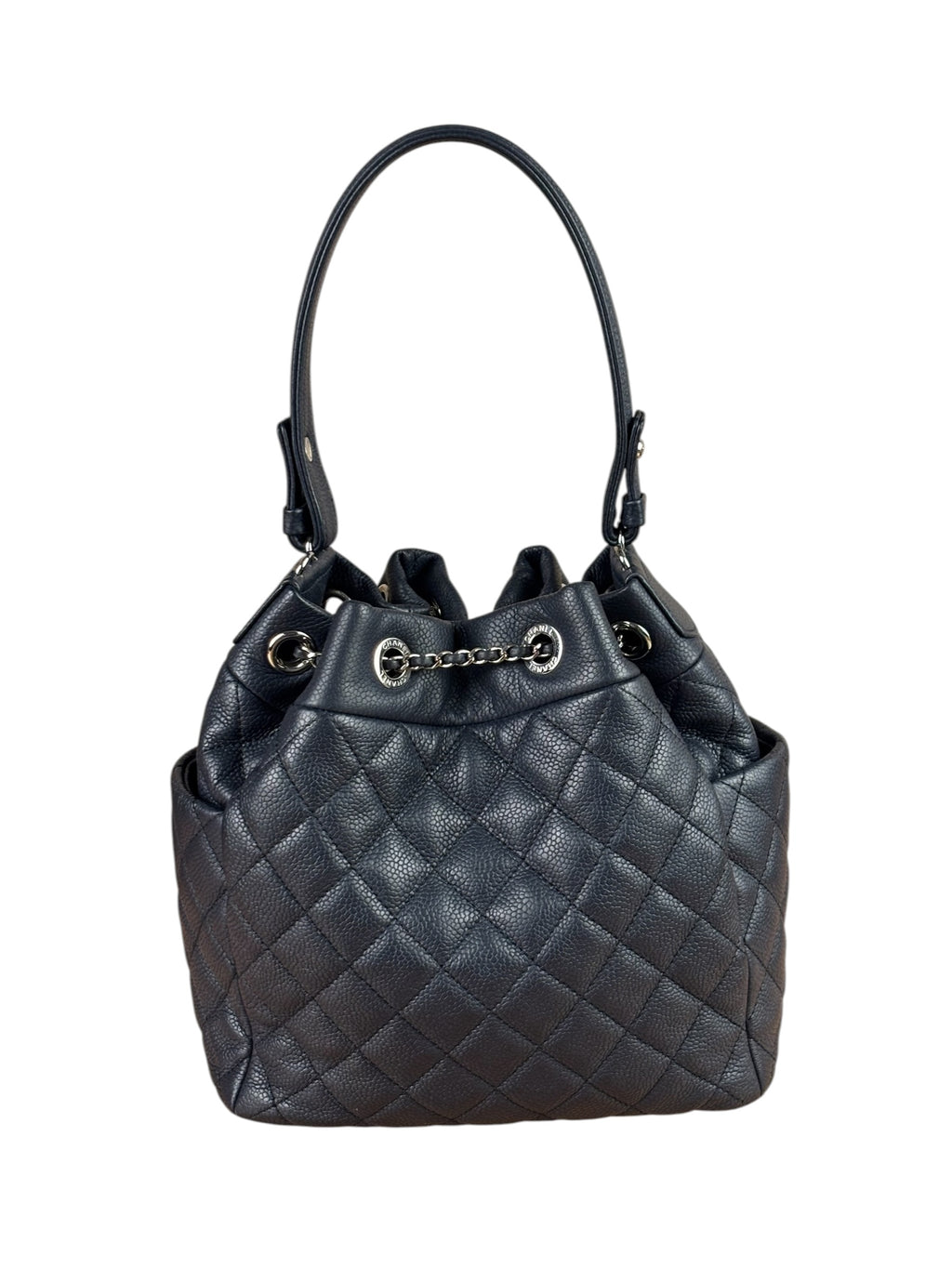 Chanel Navy Quilted Caviar Bucket Bag 2018