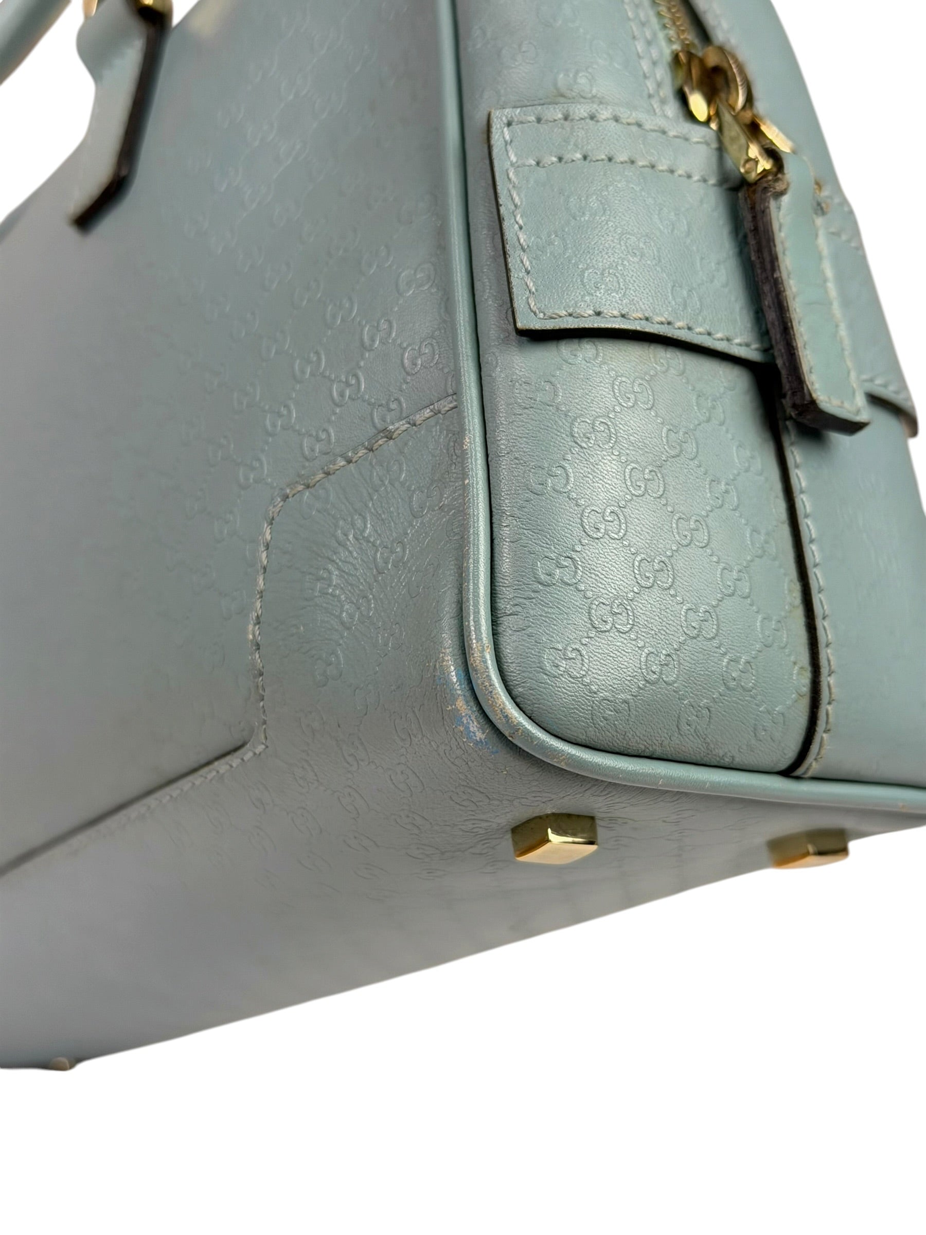 Gucci Blue Leather Micro GG Bowler Bag