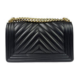 Chanel Black Chevron Leather Boy Medium Flap Bag 2017