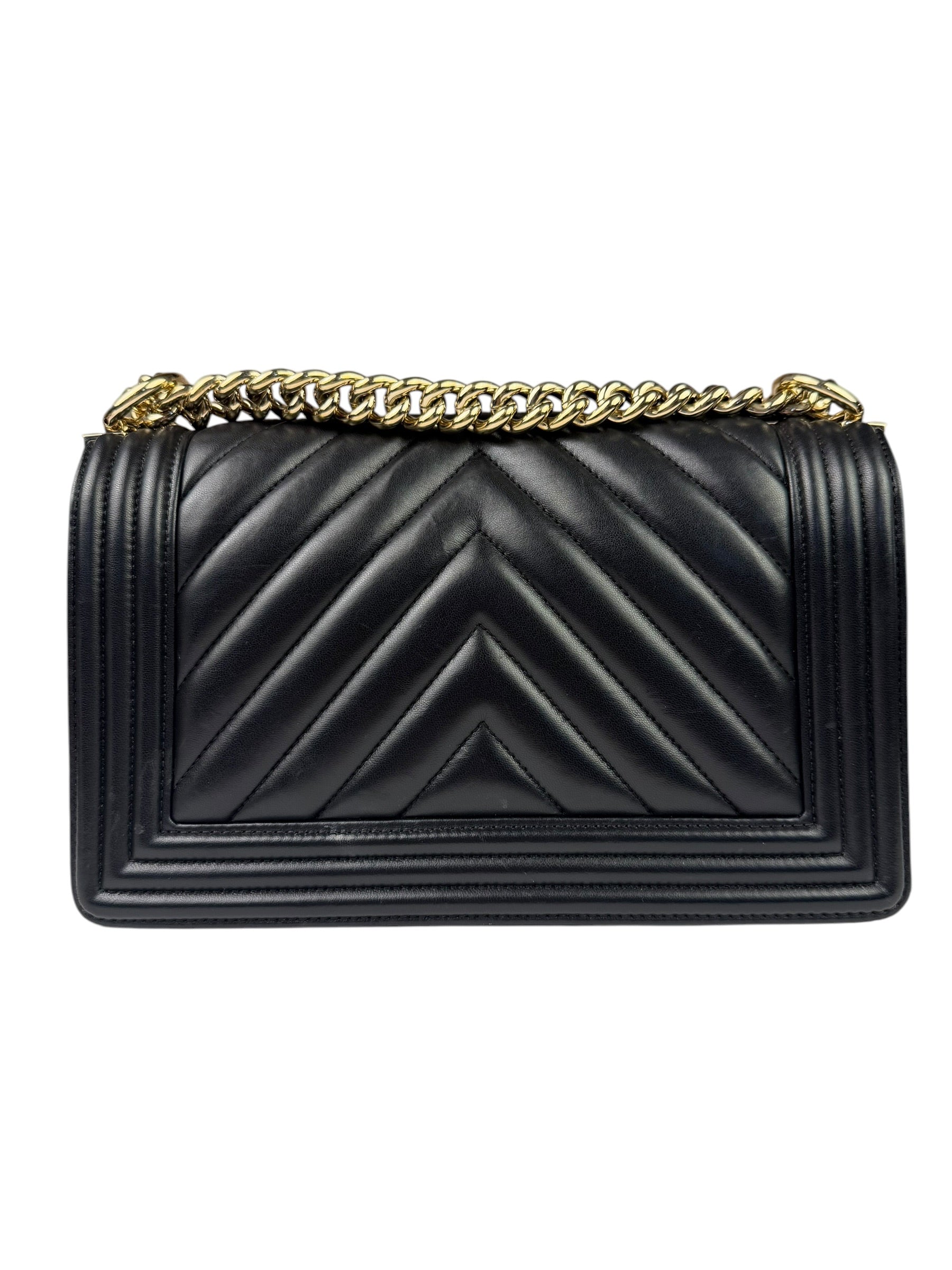 Chanel Black Chevron Leather Boy Medium Flap Bag 2017
