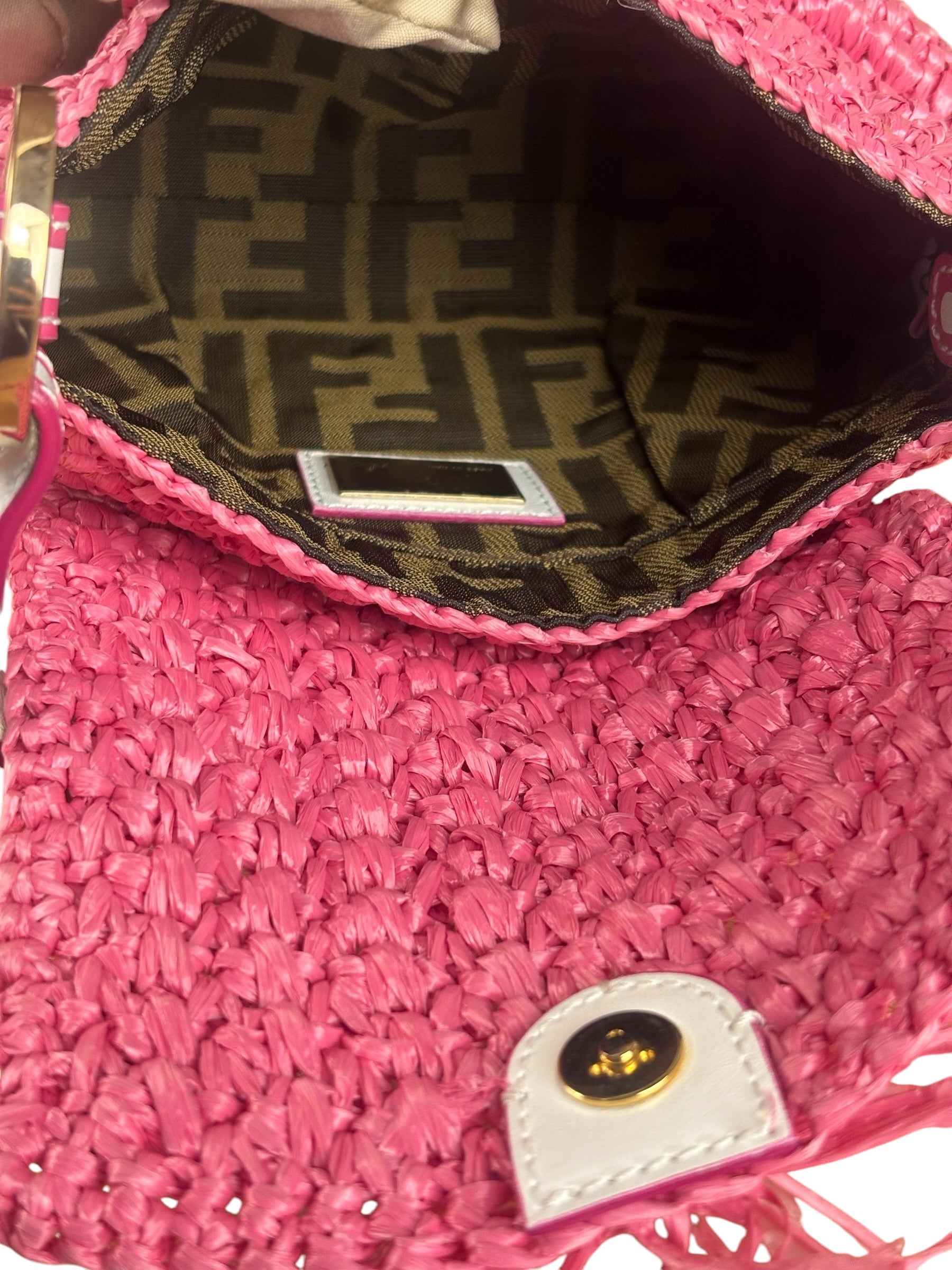 Fendi Pink Raffia Mini Chef Bag