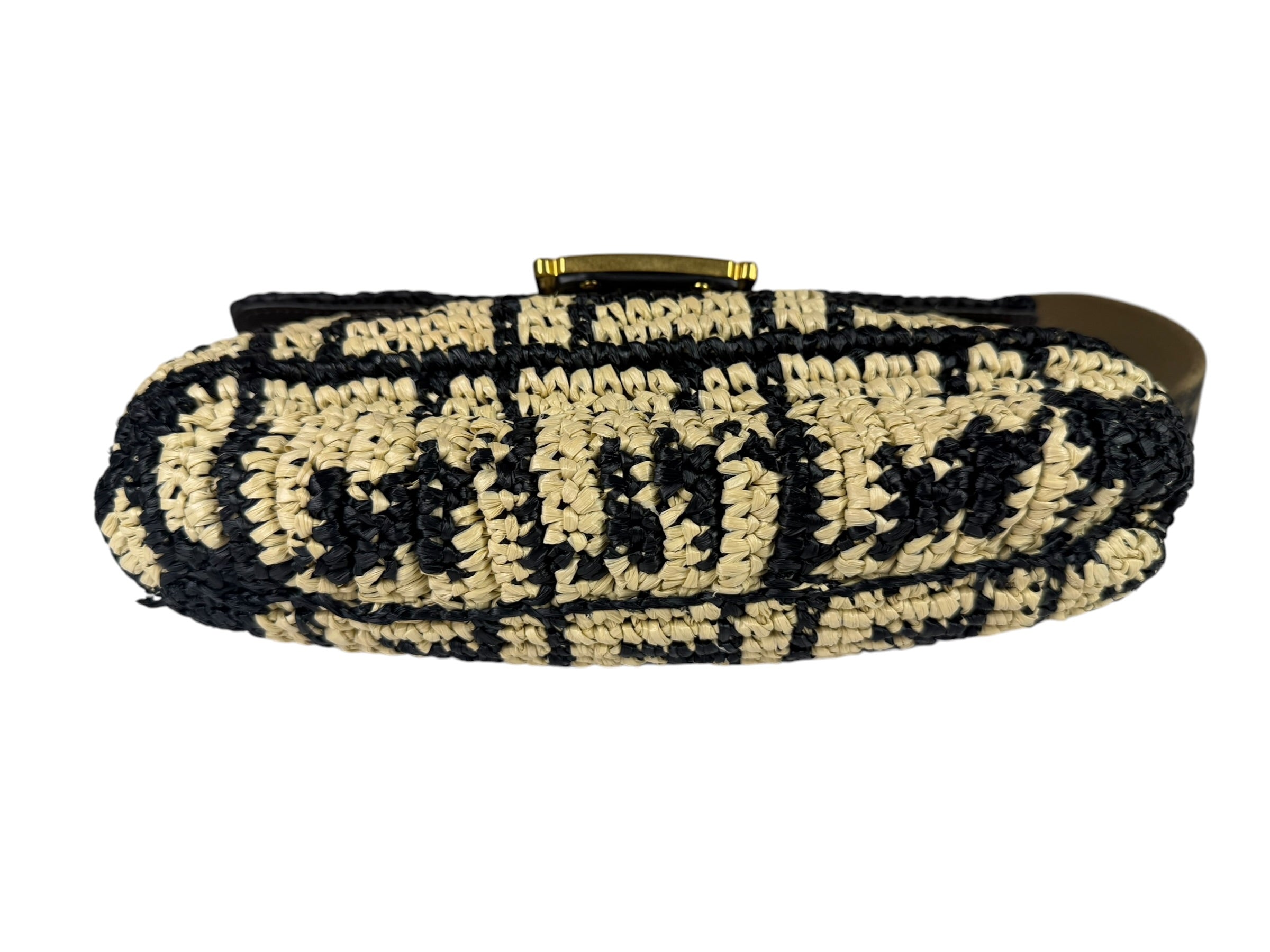 Fendi Black Raffia Zucca Shoulder Baguette
