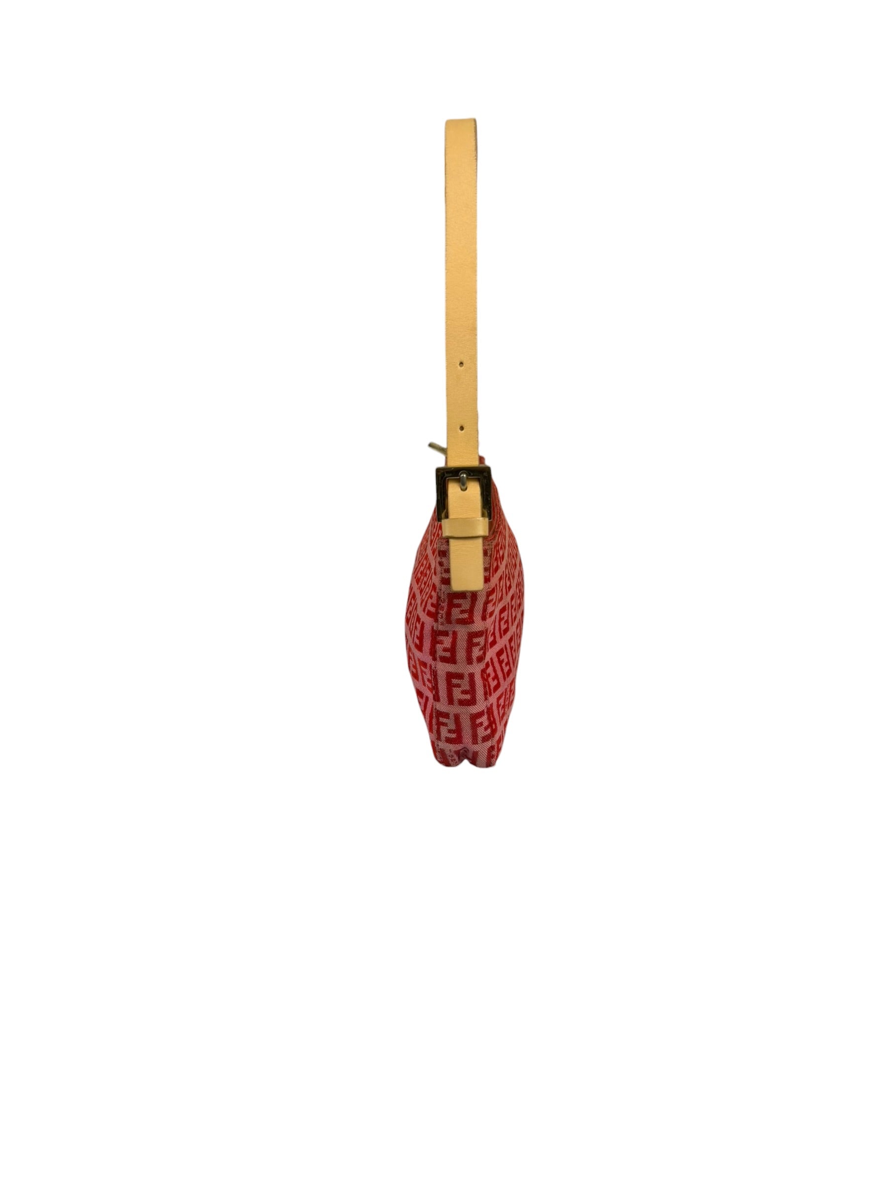 Fendi Pink/Red Zucca Leather Trim Pochette