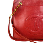 Chanel Red Caviar Leather CC Logo Tote Bag