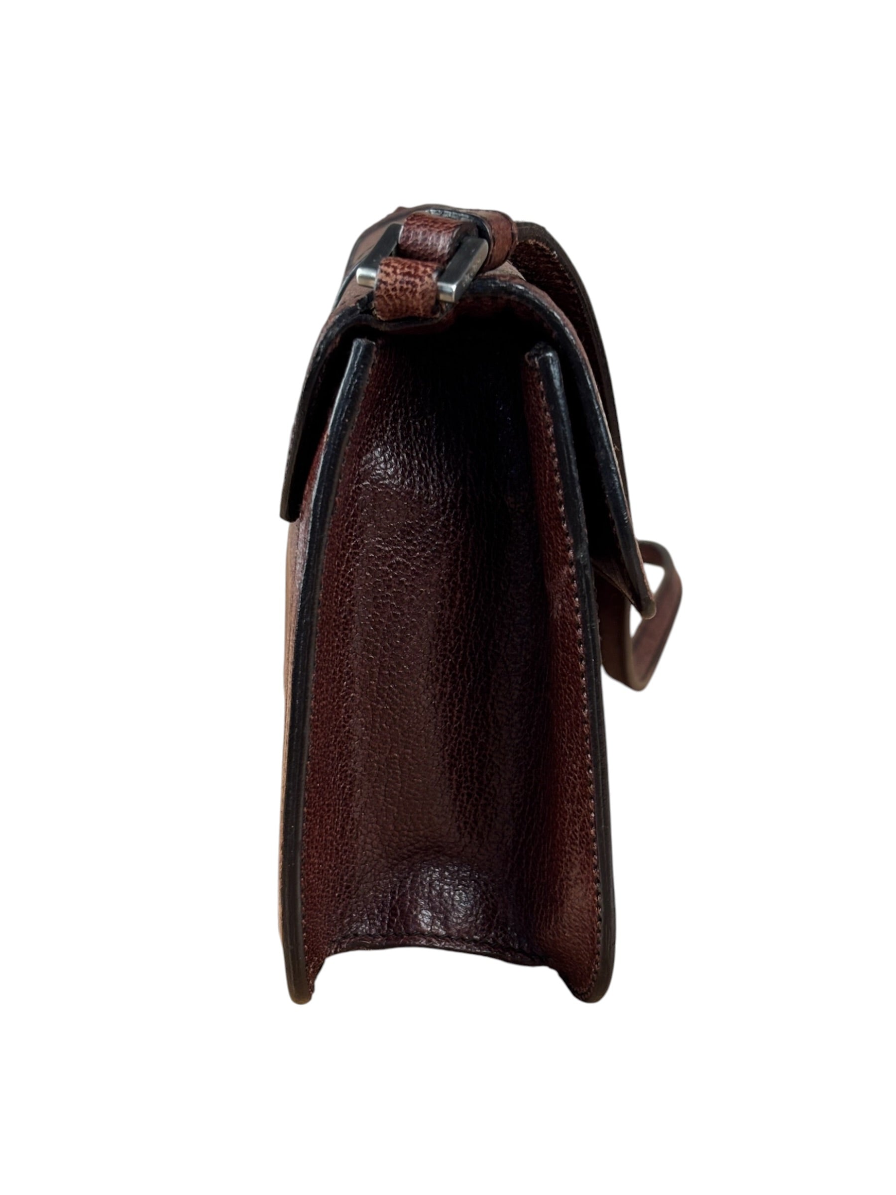 Prada Enameled Metal Triangle Brown Shoulder Bag