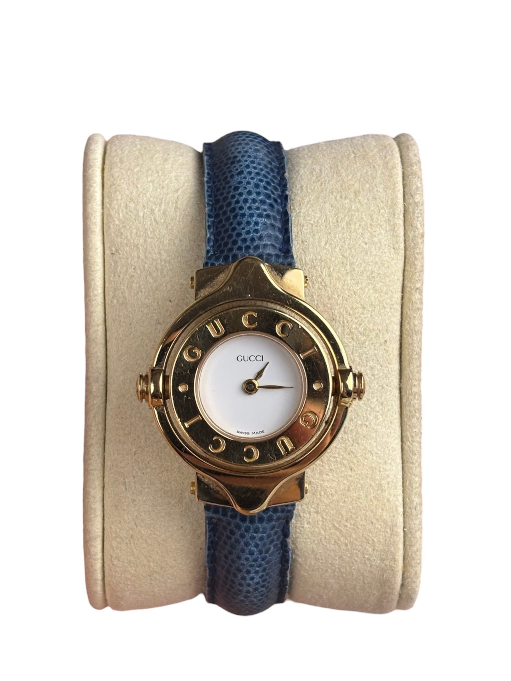 Gucci Vintage Leather Reverso Turn Face Wristwatch