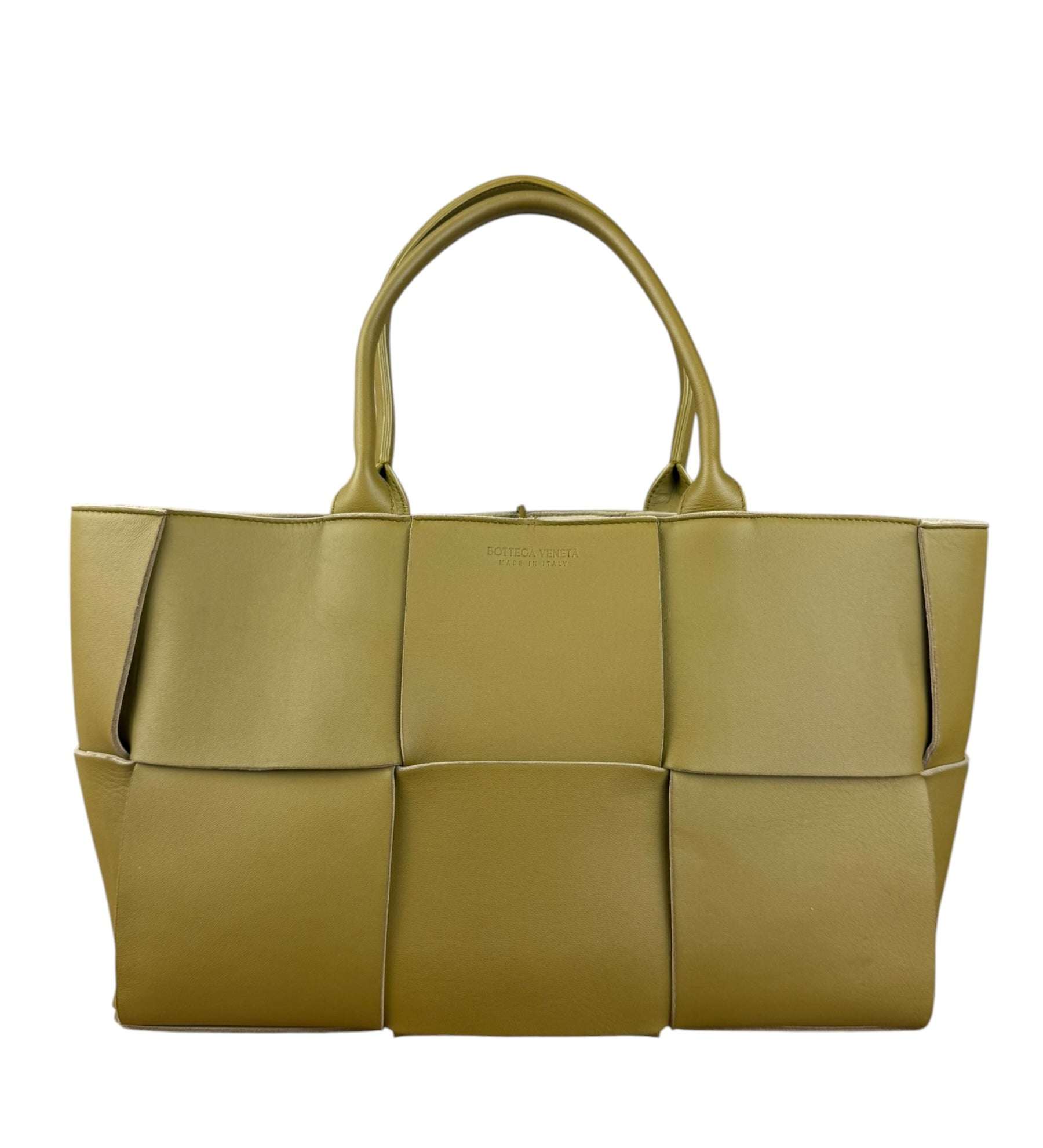 Bottega Veneta Muted Olive Intreccio Arco Woven Leather Tote
