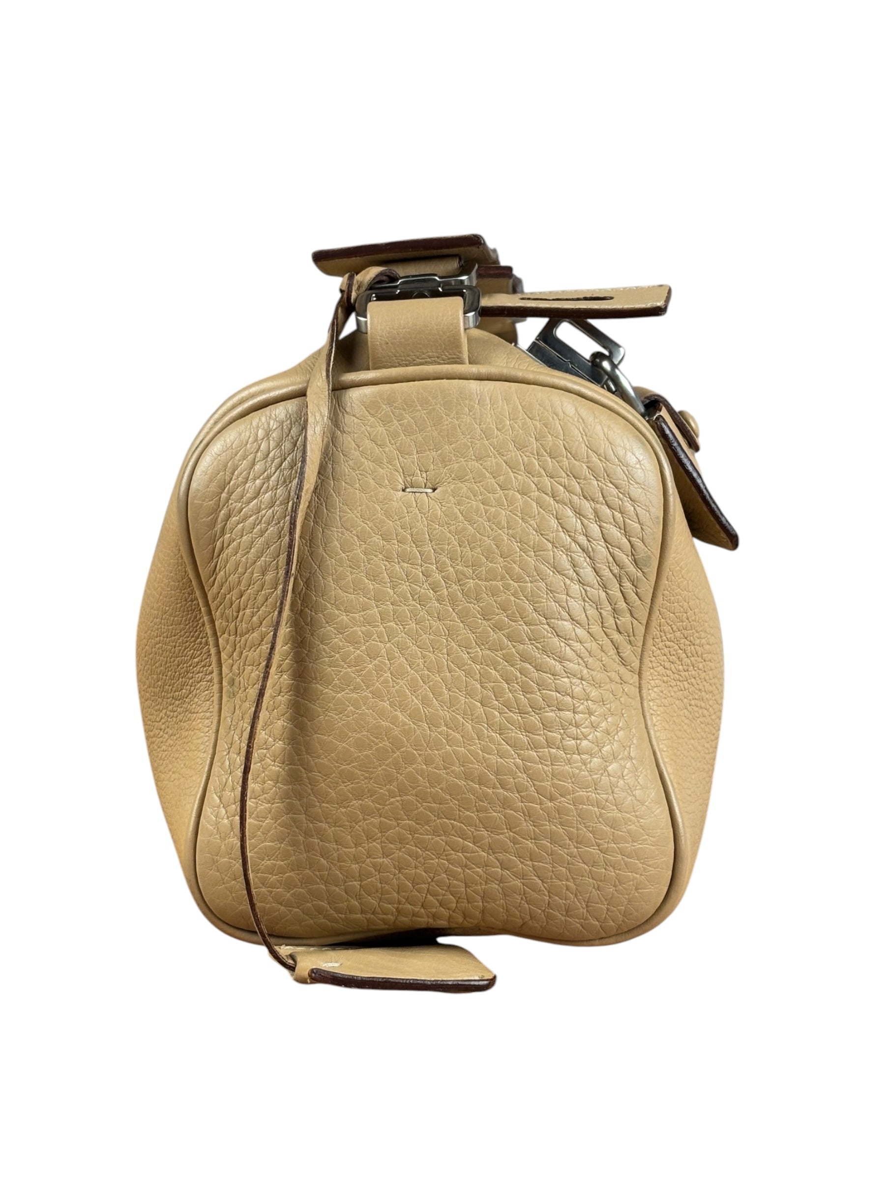 Prada Beige Leather Vitello Daino Buckle Shoulder Bag