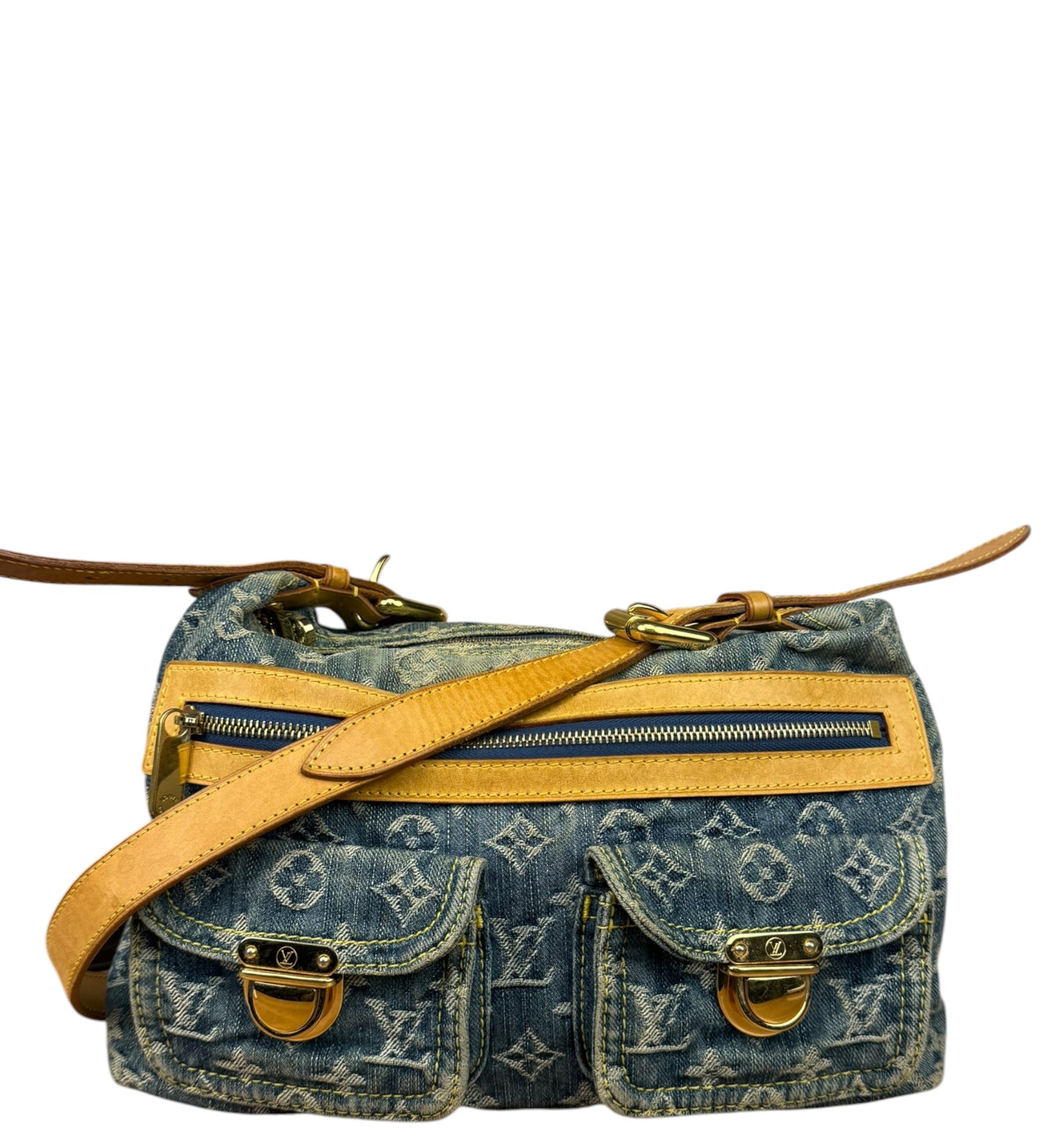 Louis Vuitton Vintage Denim Leather Trim Monogram Baggy Shoulder Bag MM