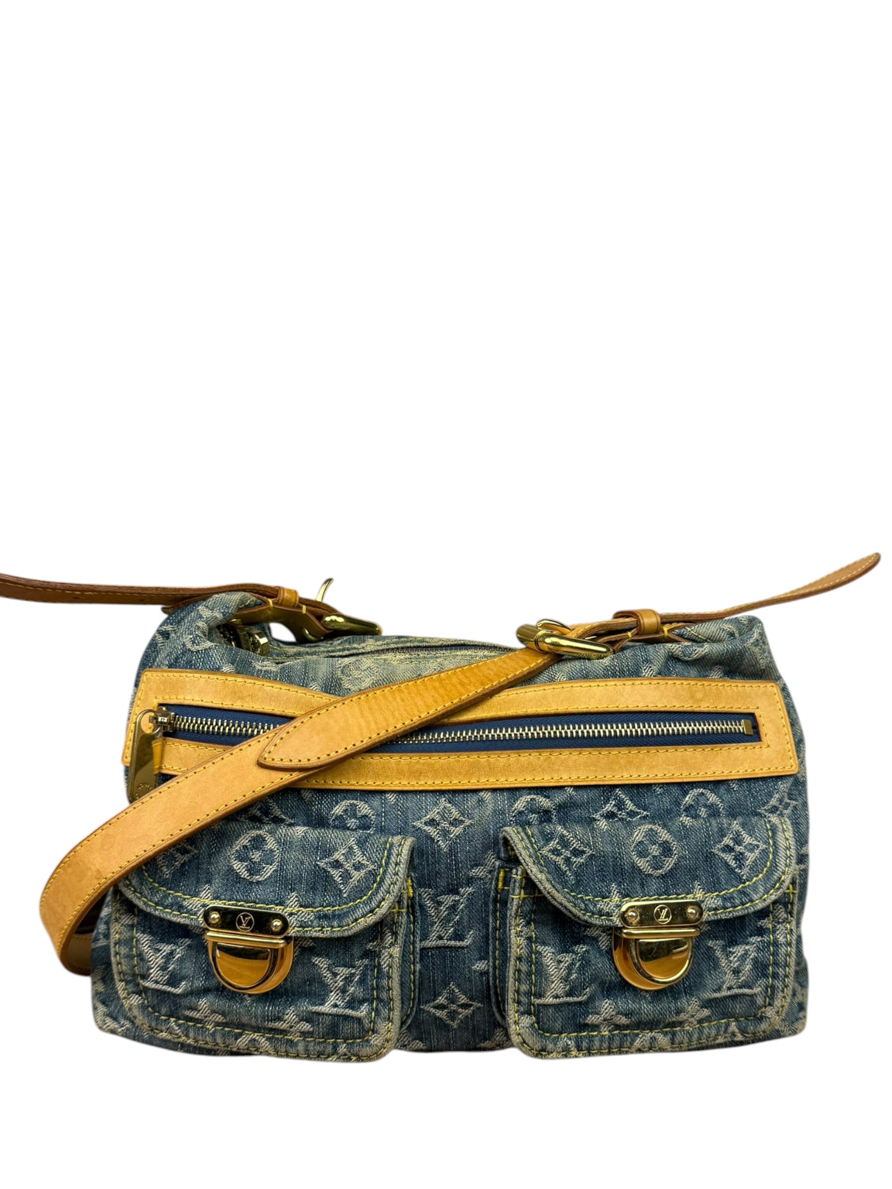 Louis Vuitton Vintage Denim Leather Trim Monogram Baggy Shoulder Bag MM