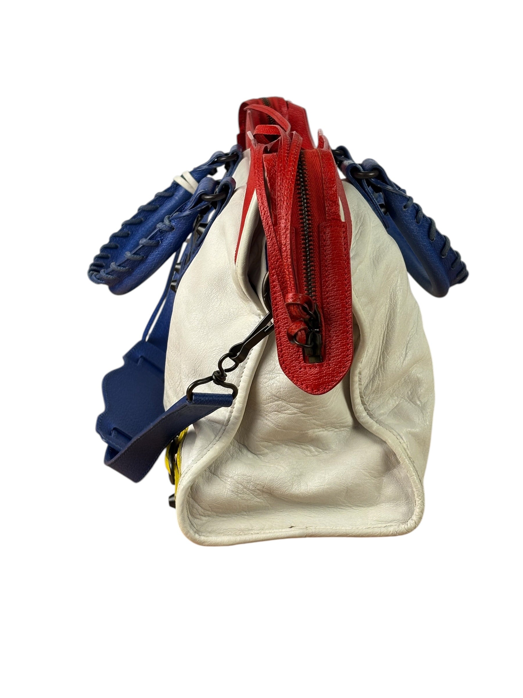 Balenciaga White Multicolor Moto 2Way City Bag