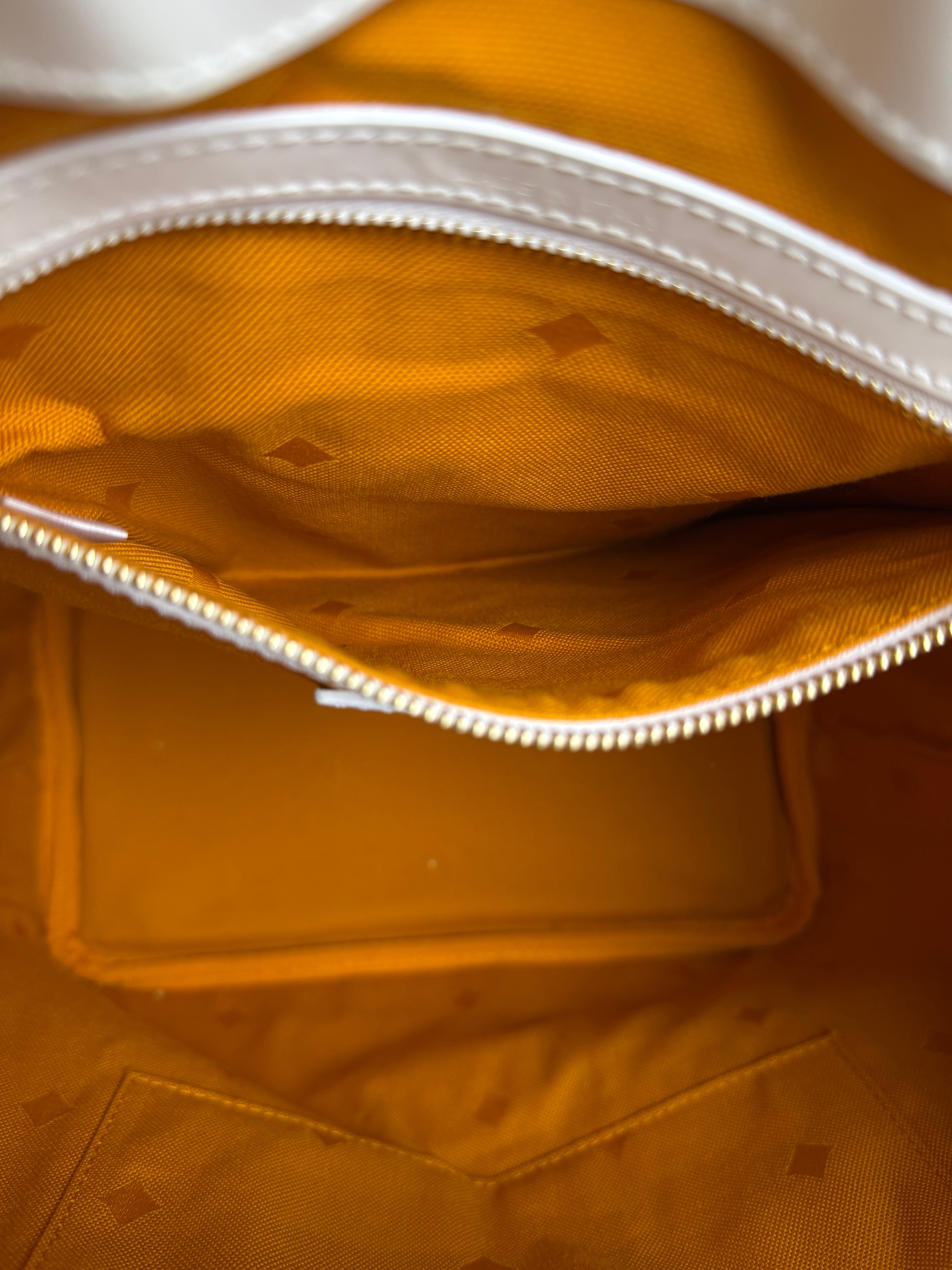 MCM Monogram White Bucket Shoulder Bag