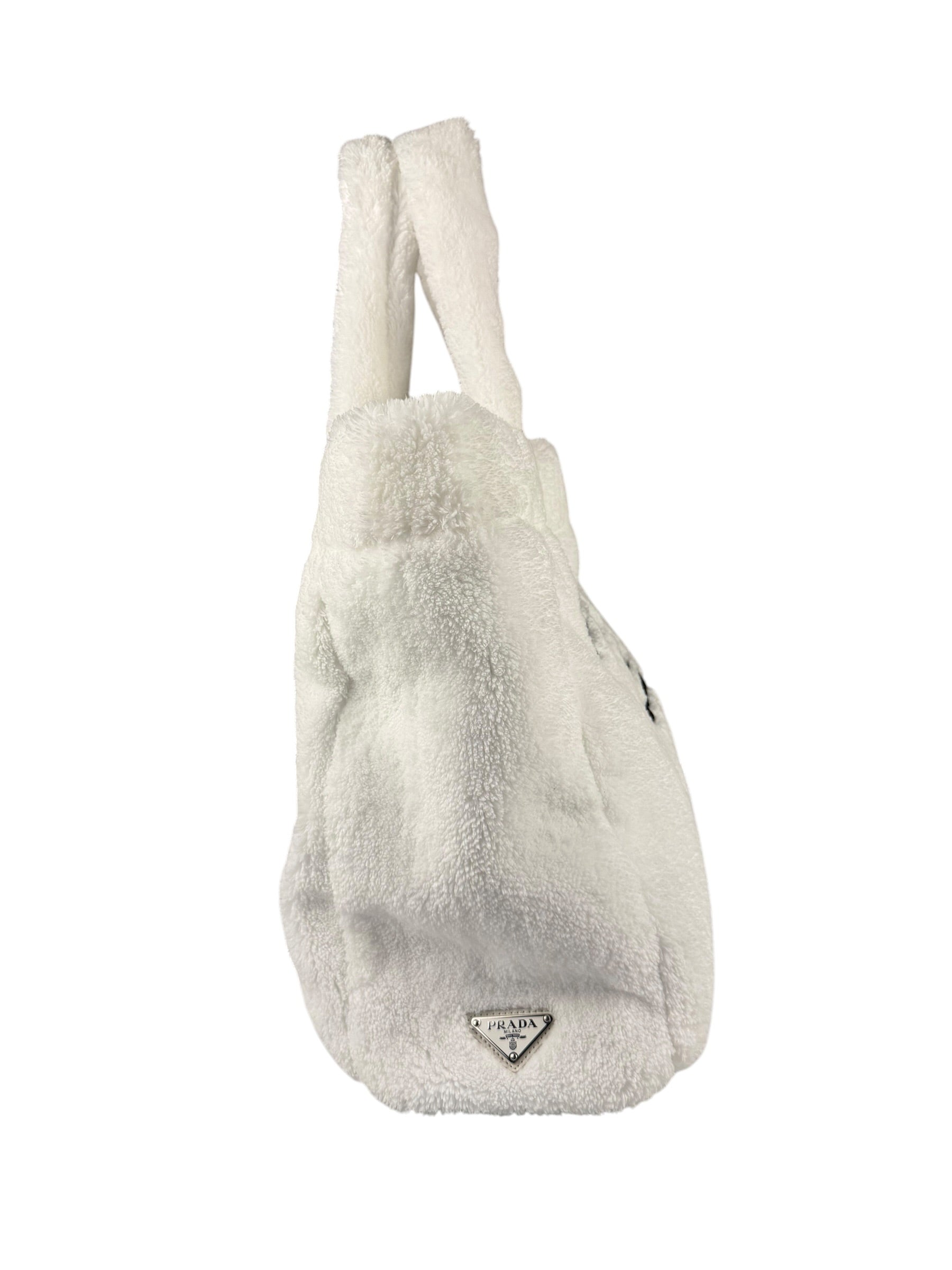 Prada White Terry Cloth Spugna Tote Bag
