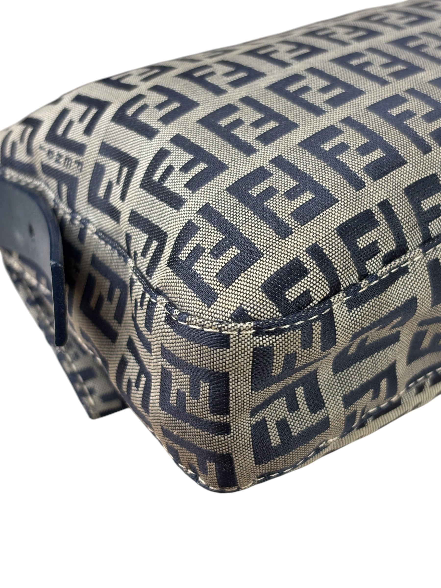 Fendi Navy Leather Trim Baguette