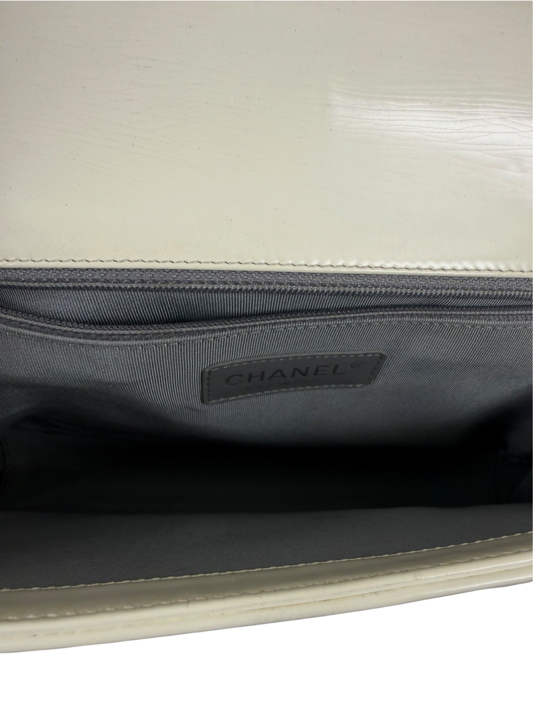 Chanel White Brushed Leather L Boy Bag 2012