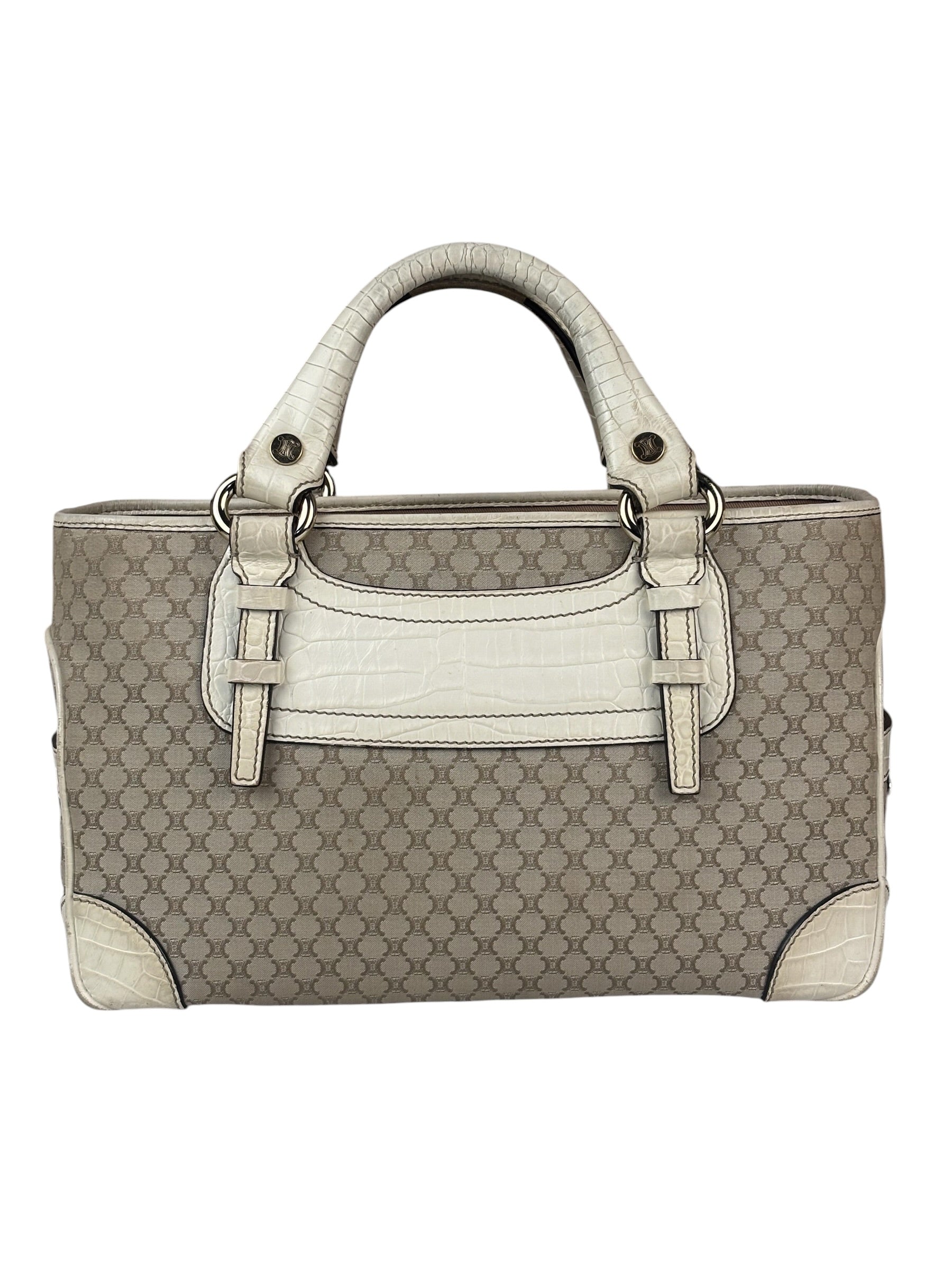 Celine Beige Leather Trim Macadam Boogie Tote